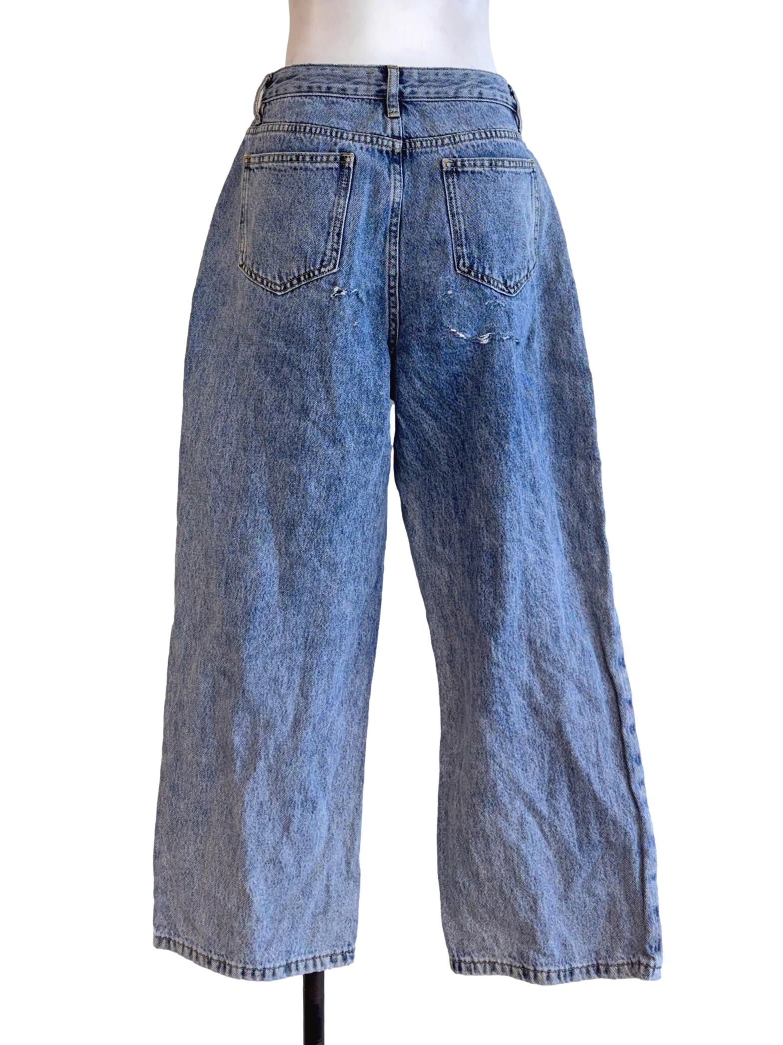 Mid Wash Distressed Wide-Leg Jeans - Image 2