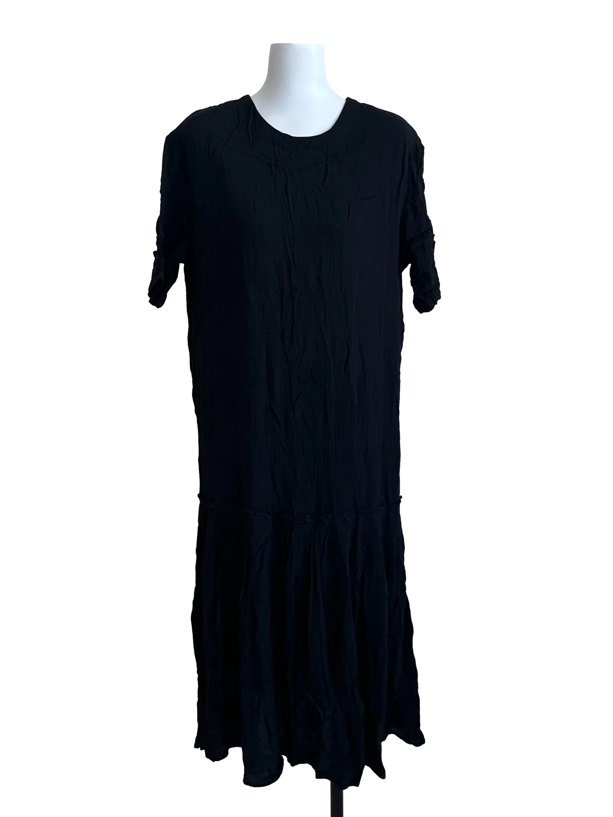 Midnight Black Round Neck Short Sleeve Dress