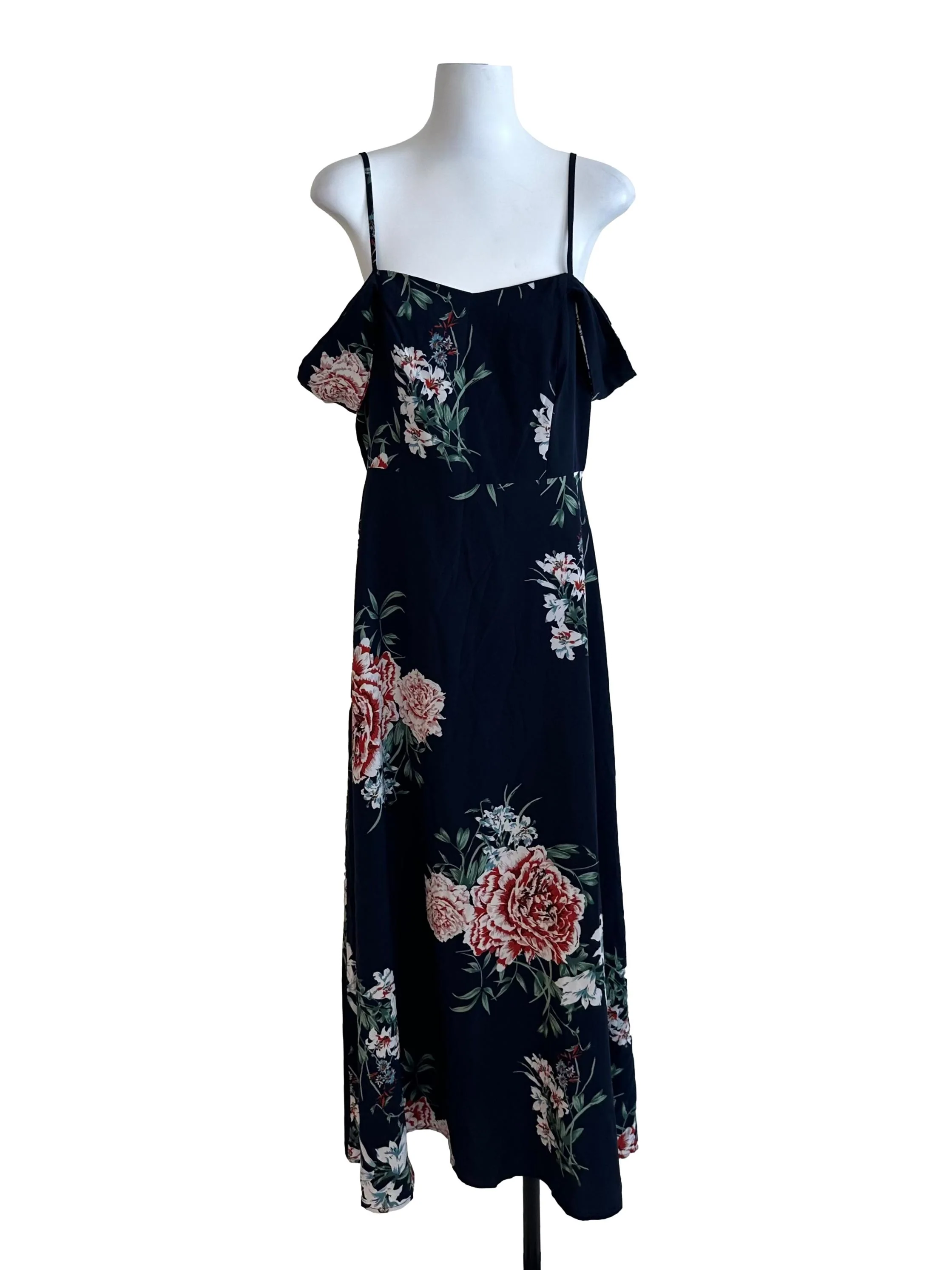 Midnight Blue Floral Off Shoulder Dress