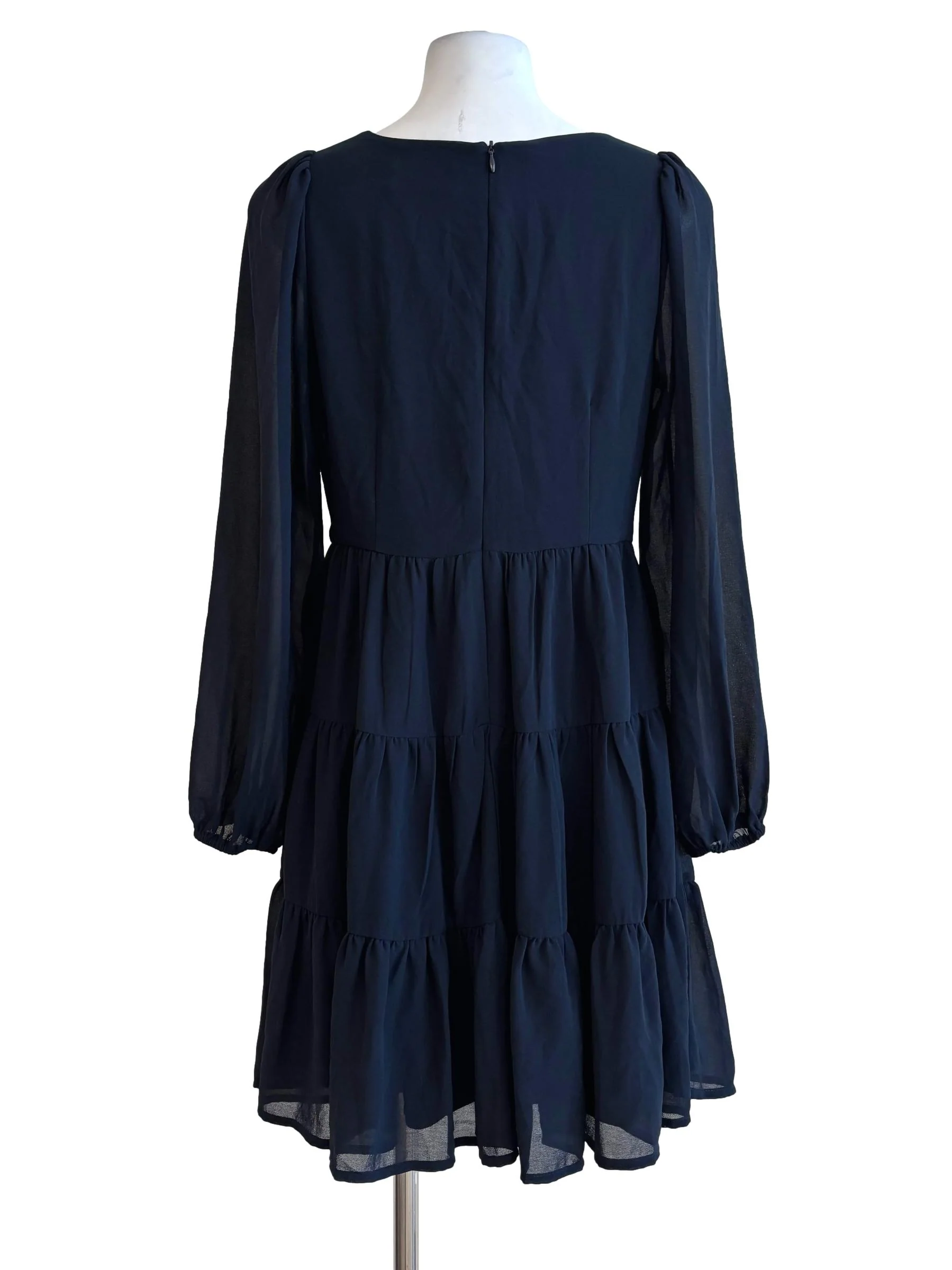 Midnight Blue Long Sleeve Chiffon Dress - Image 2