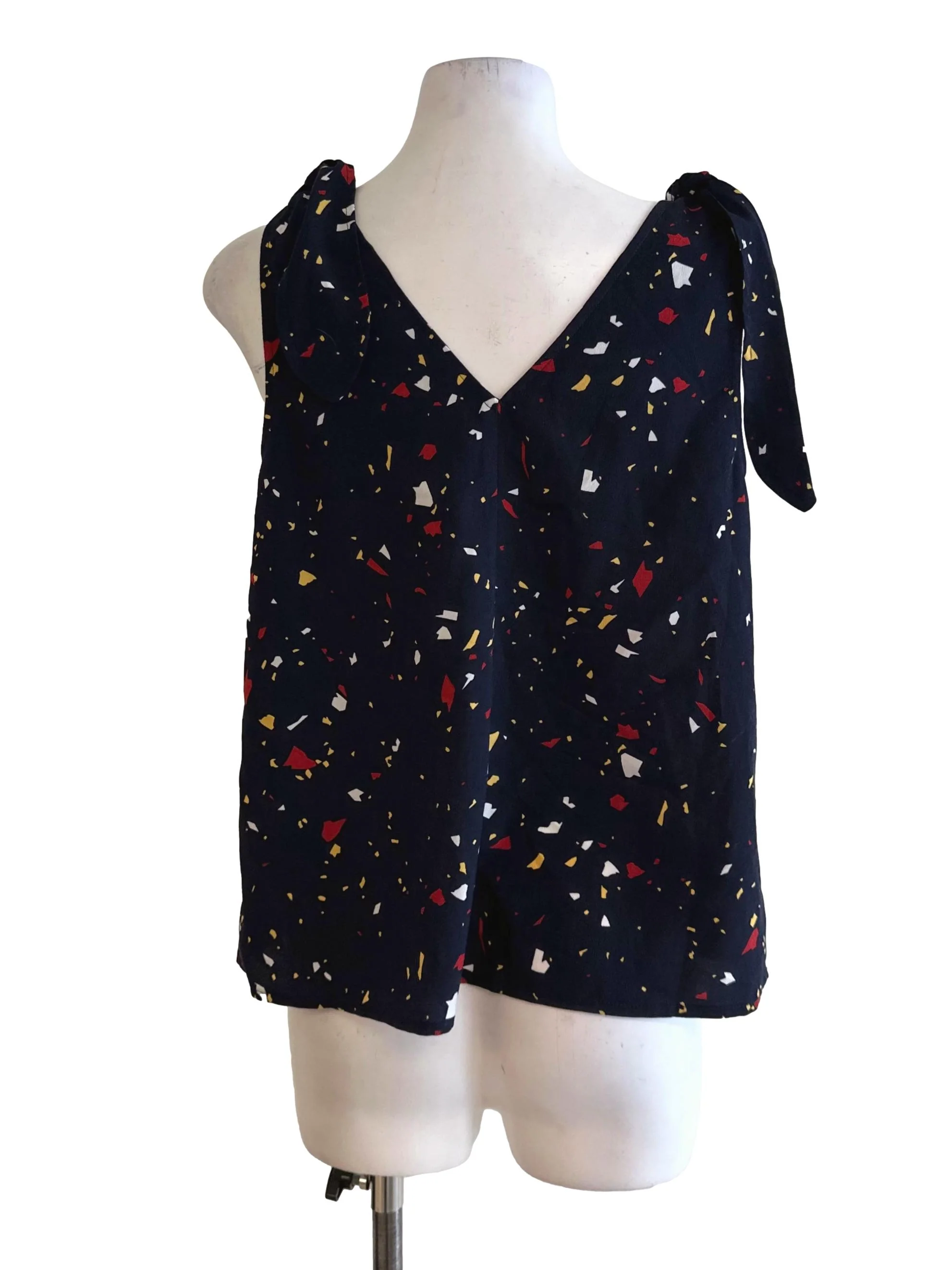 Midnight Blue Pattern V Neck Top LB - Image 2