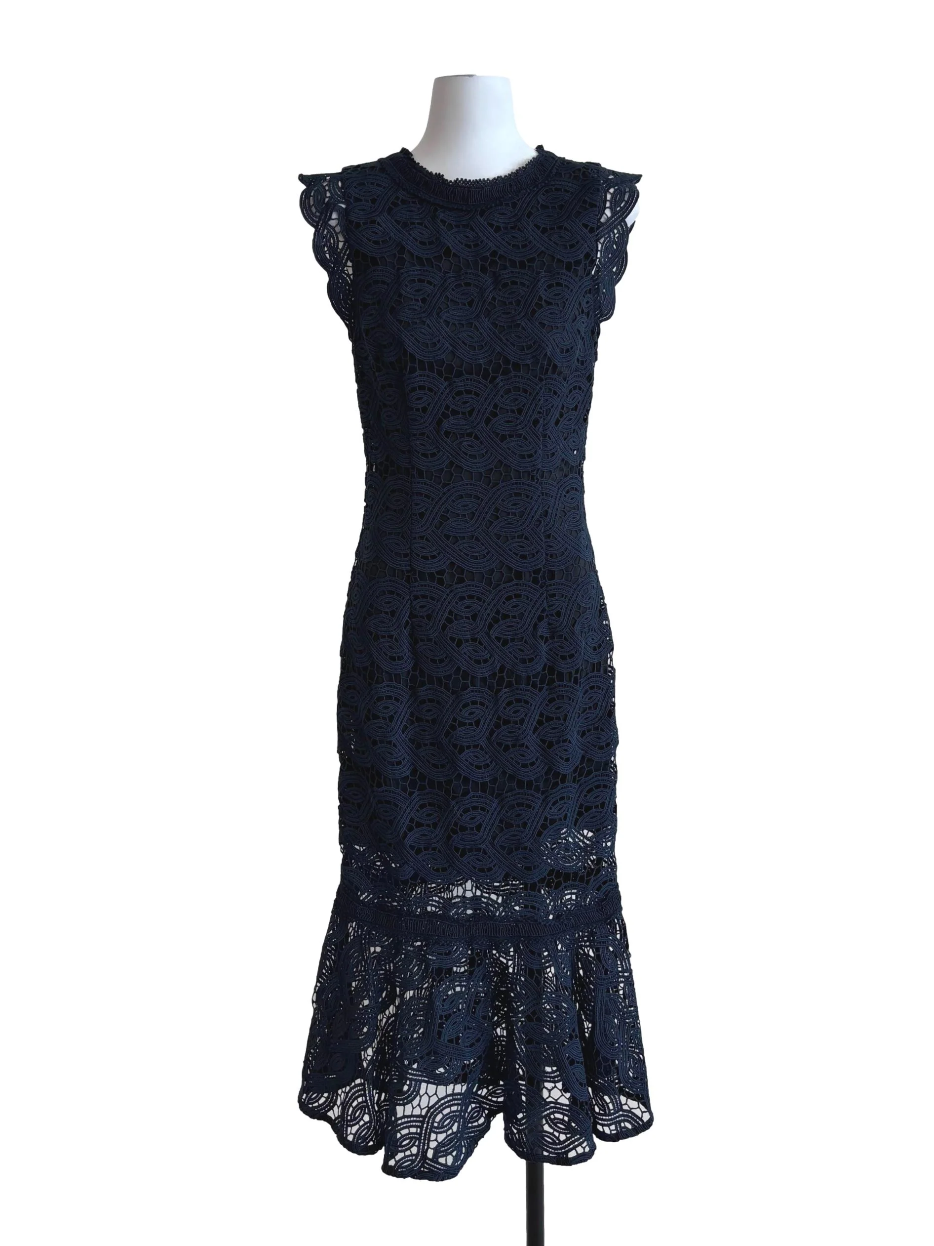 Midnight Blue Sleeveless Mermaid Lace Dress