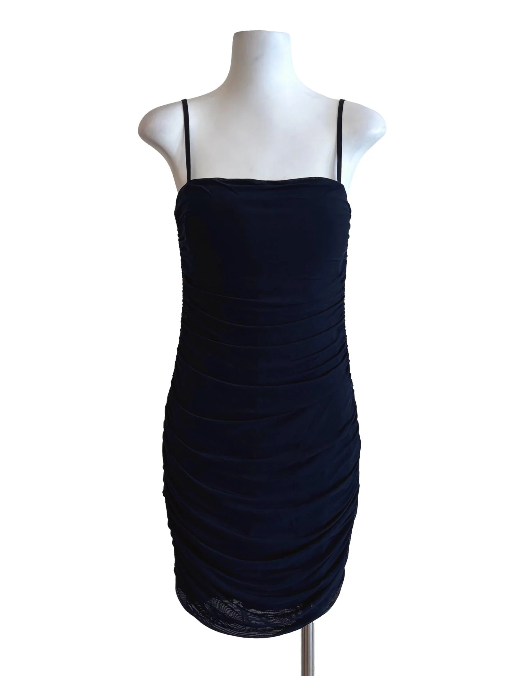 Midnight Blue Spaghetti Strap Ruched Dress