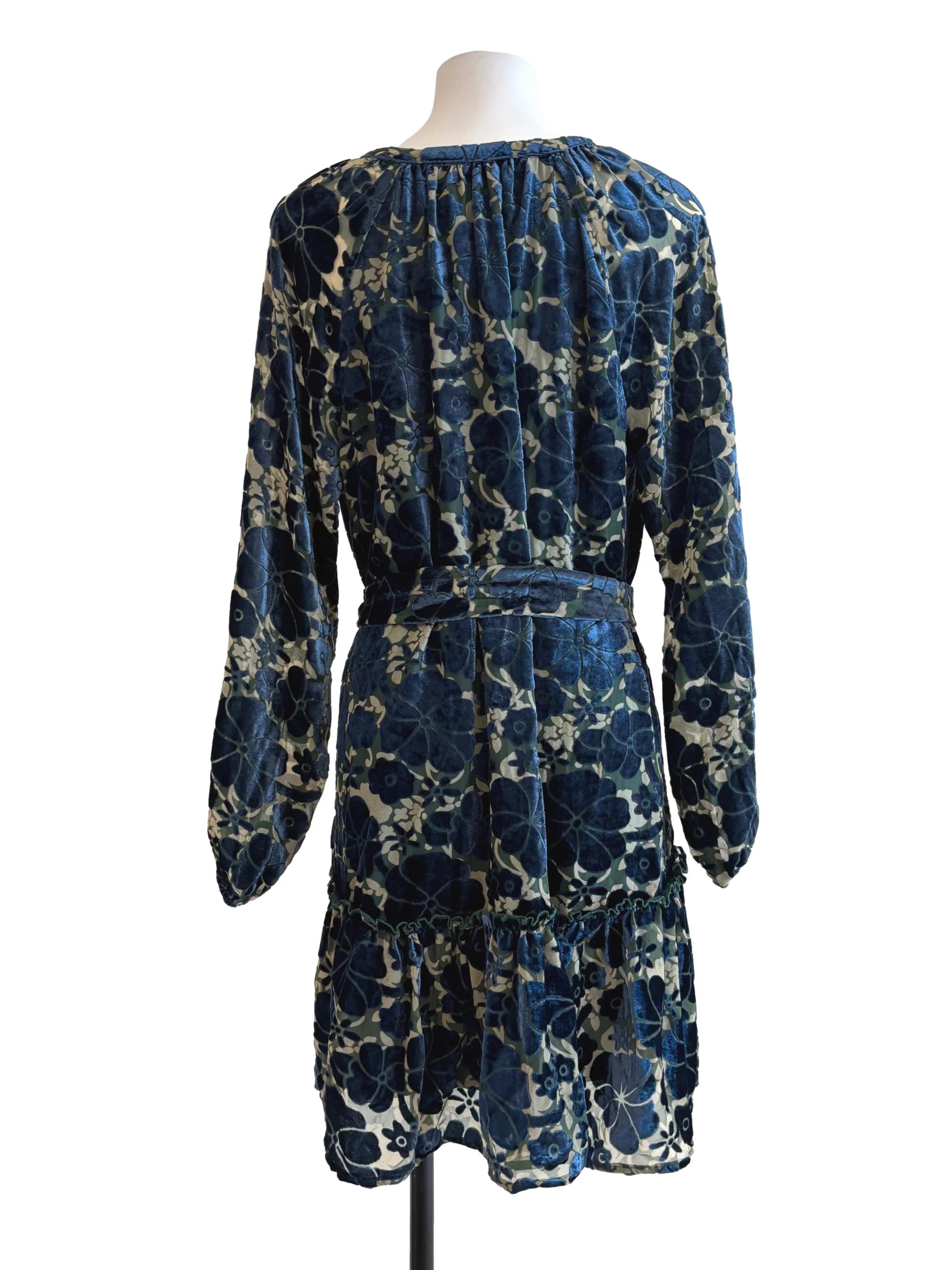Midnight Blue Velvet Floral Dress - Image 2