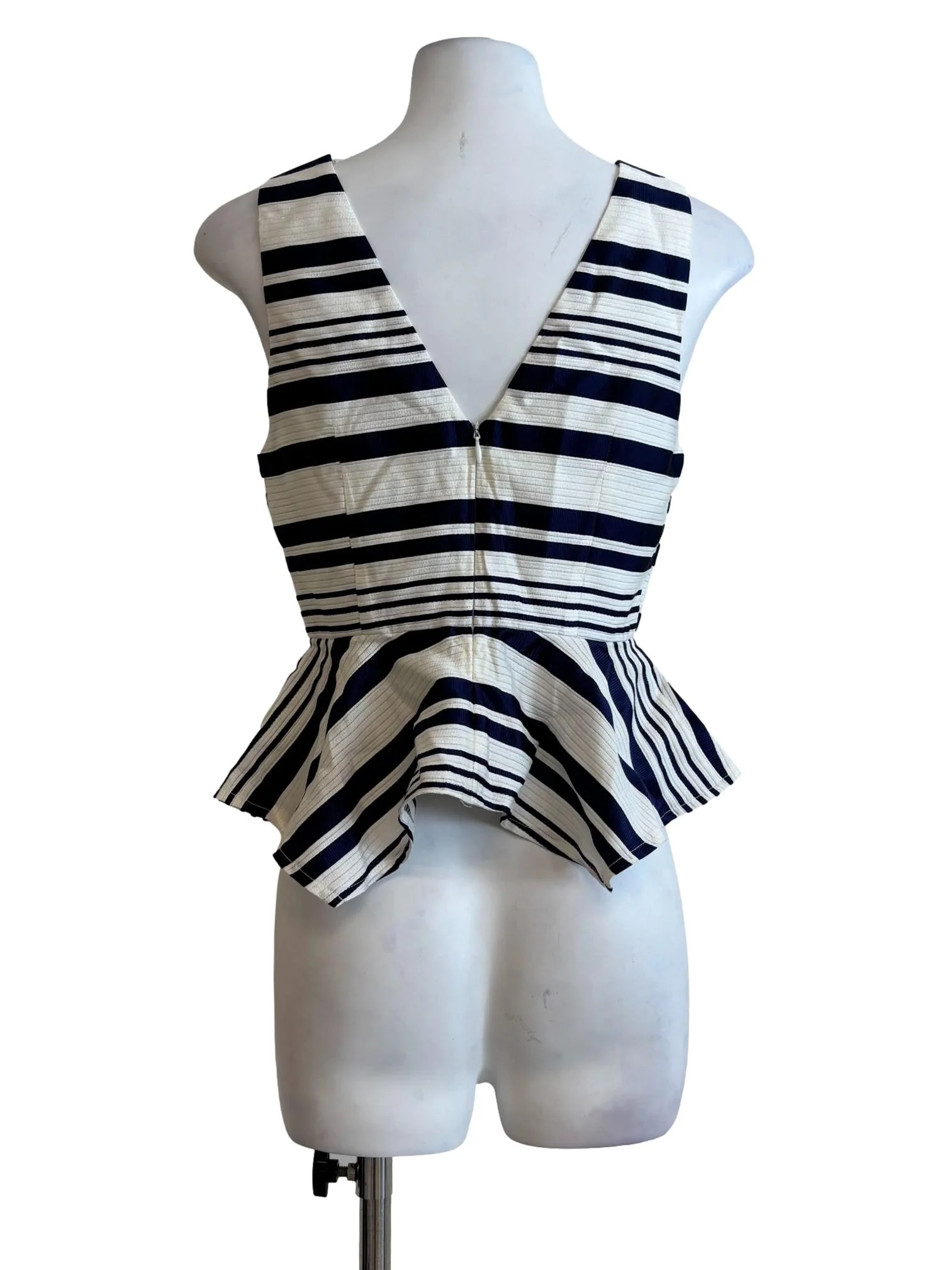 Midnight Blue White Striped Peplum Top - Image 2