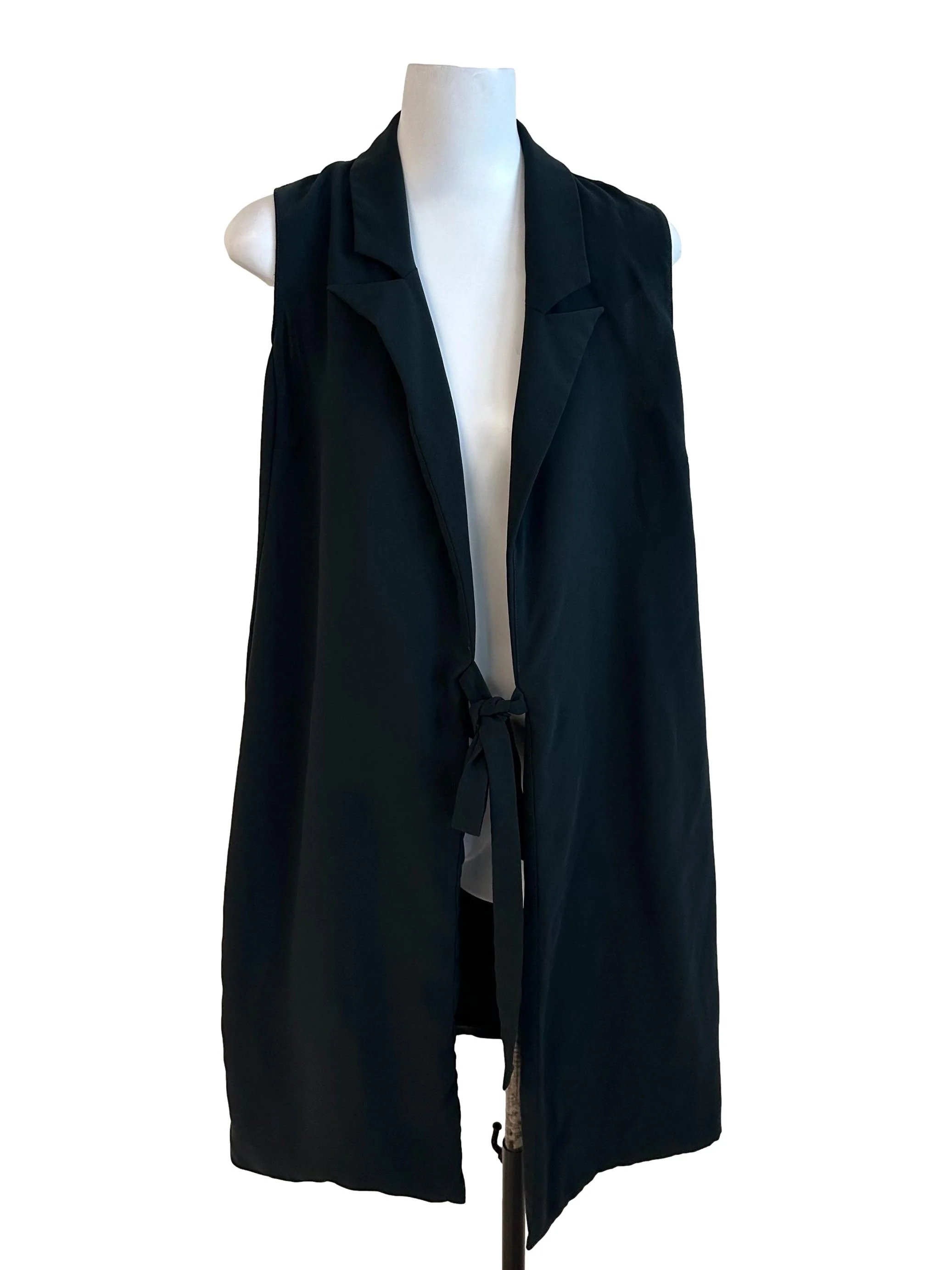 Midnight Green Front Tie Sleeveless Cardigan