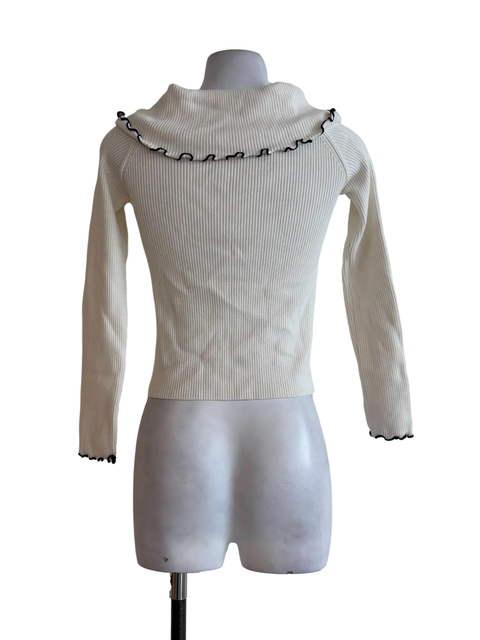 Milk White Ribbed Turtleneck Top - Image 2
