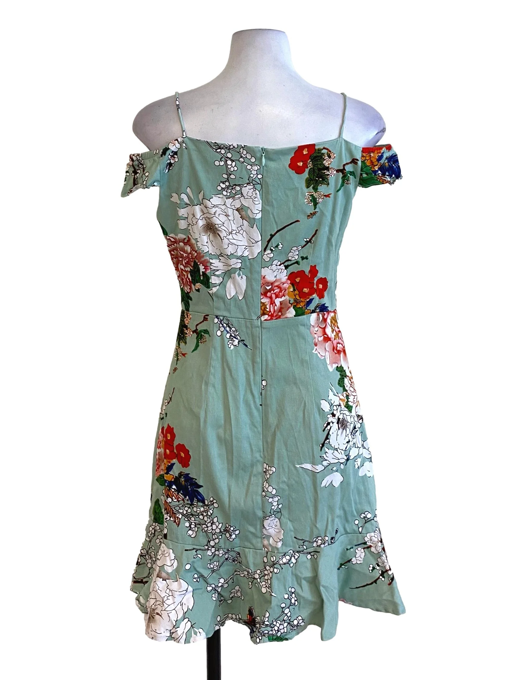 Mint Green Floral Off Shoulder Ruffled Drop Waist Dress - Image 2