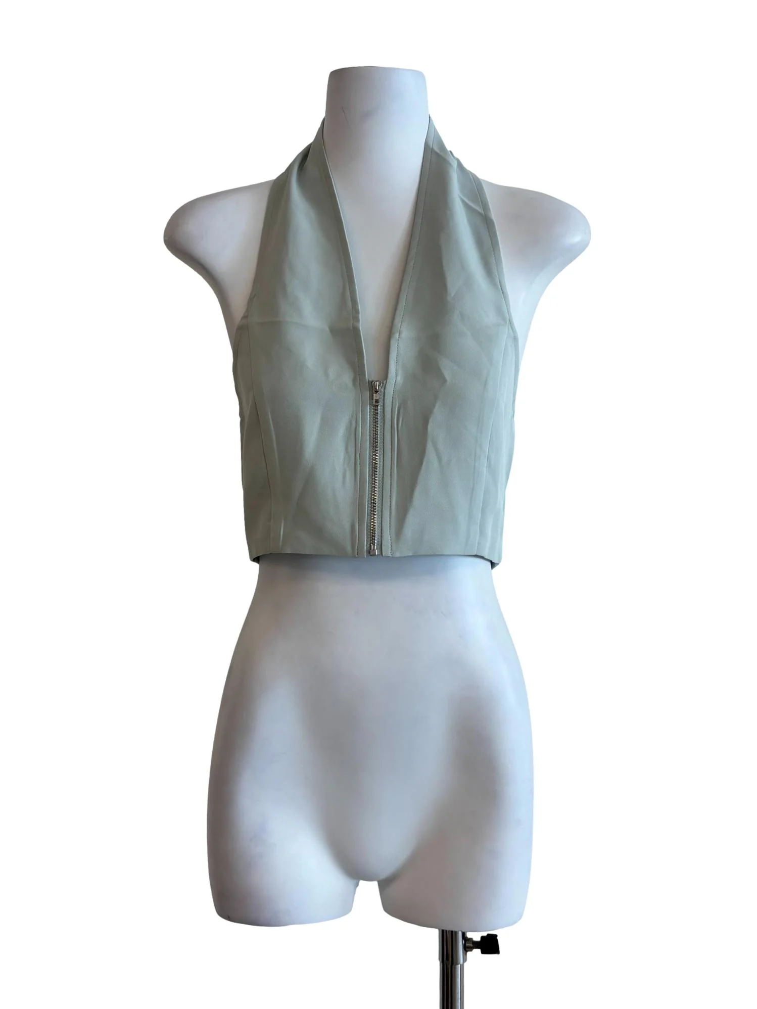 Mint Green Front Zip Halter Top