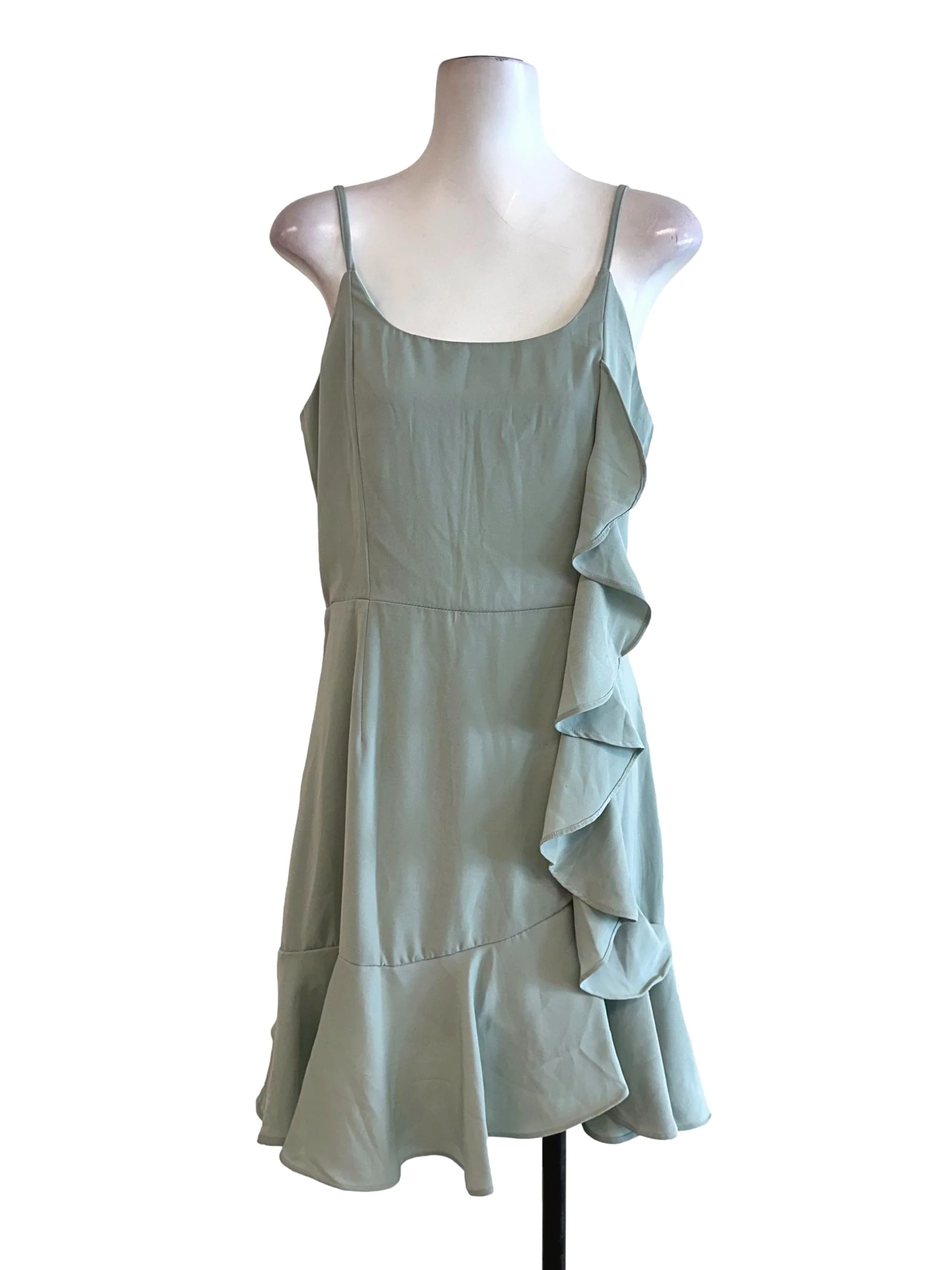 Mint Green Sleeveless Ruffles Pattern Mini Dress