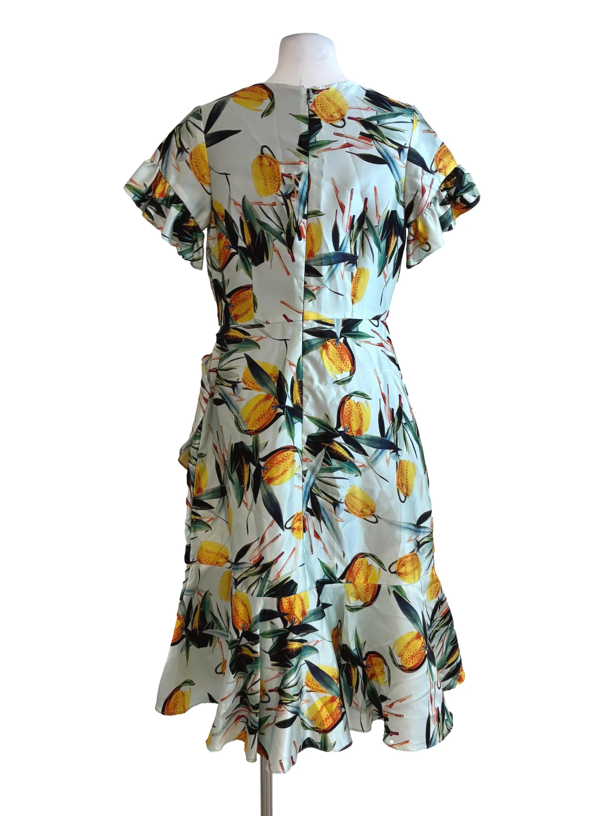 Mint Green Tropical Print Ruffle Dress - Image 2