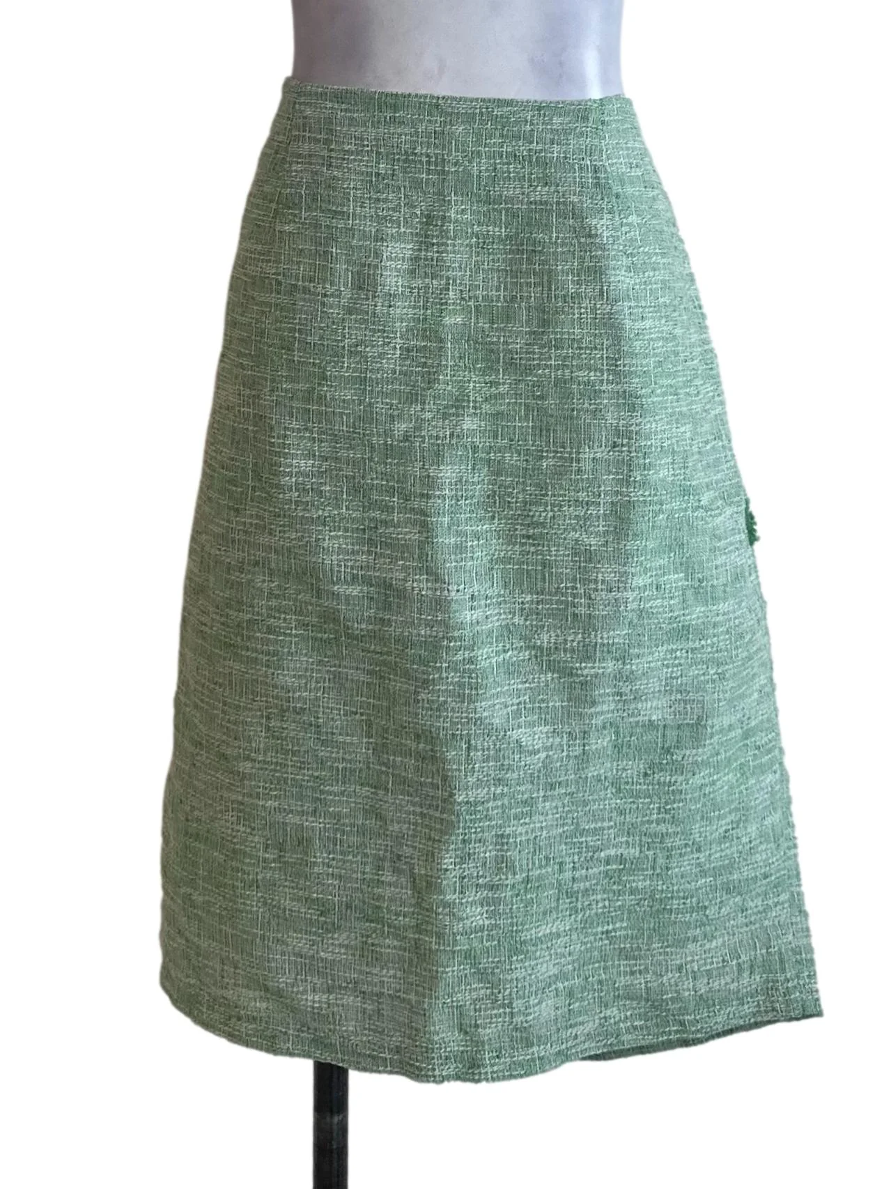 Mint Green Tweed Textured Button Skirt - Image 2