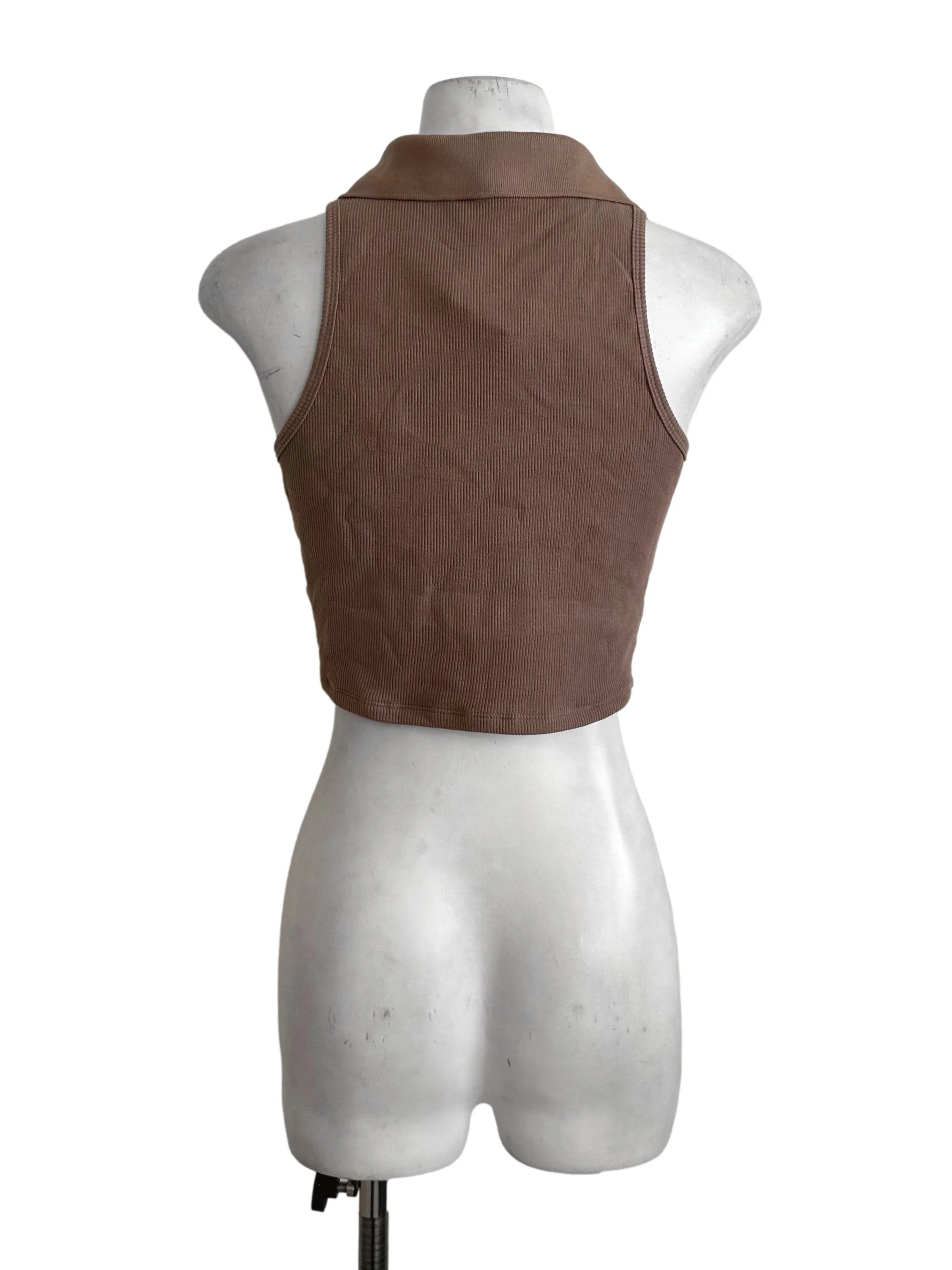 Mocha Brown Collar Knit Top - Image 2