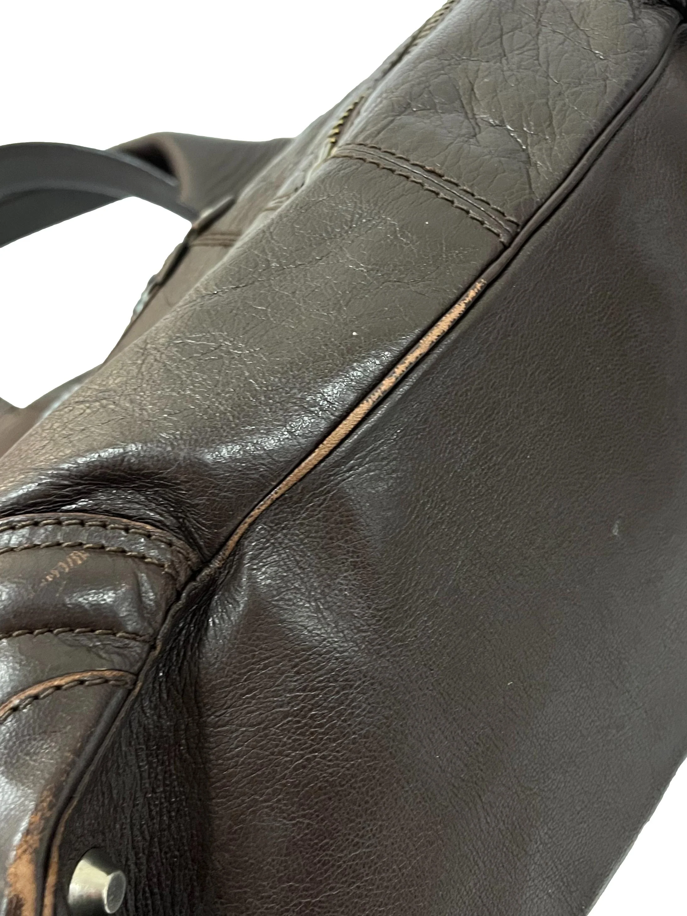 Mocha Anthracite Black Leather Zippered Tote Bag - Image 7