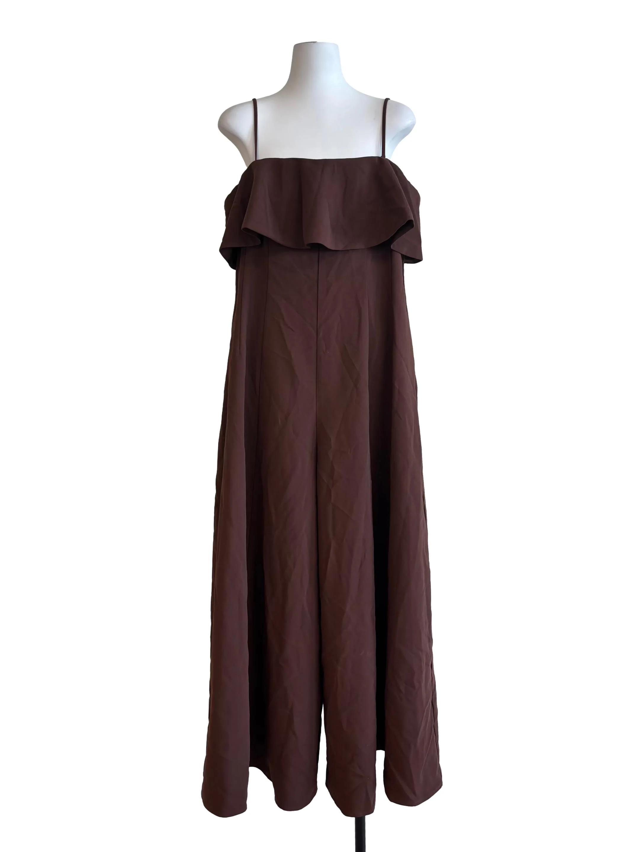 Mocha Brown Spaghetti Strap Wide Jumpsuit