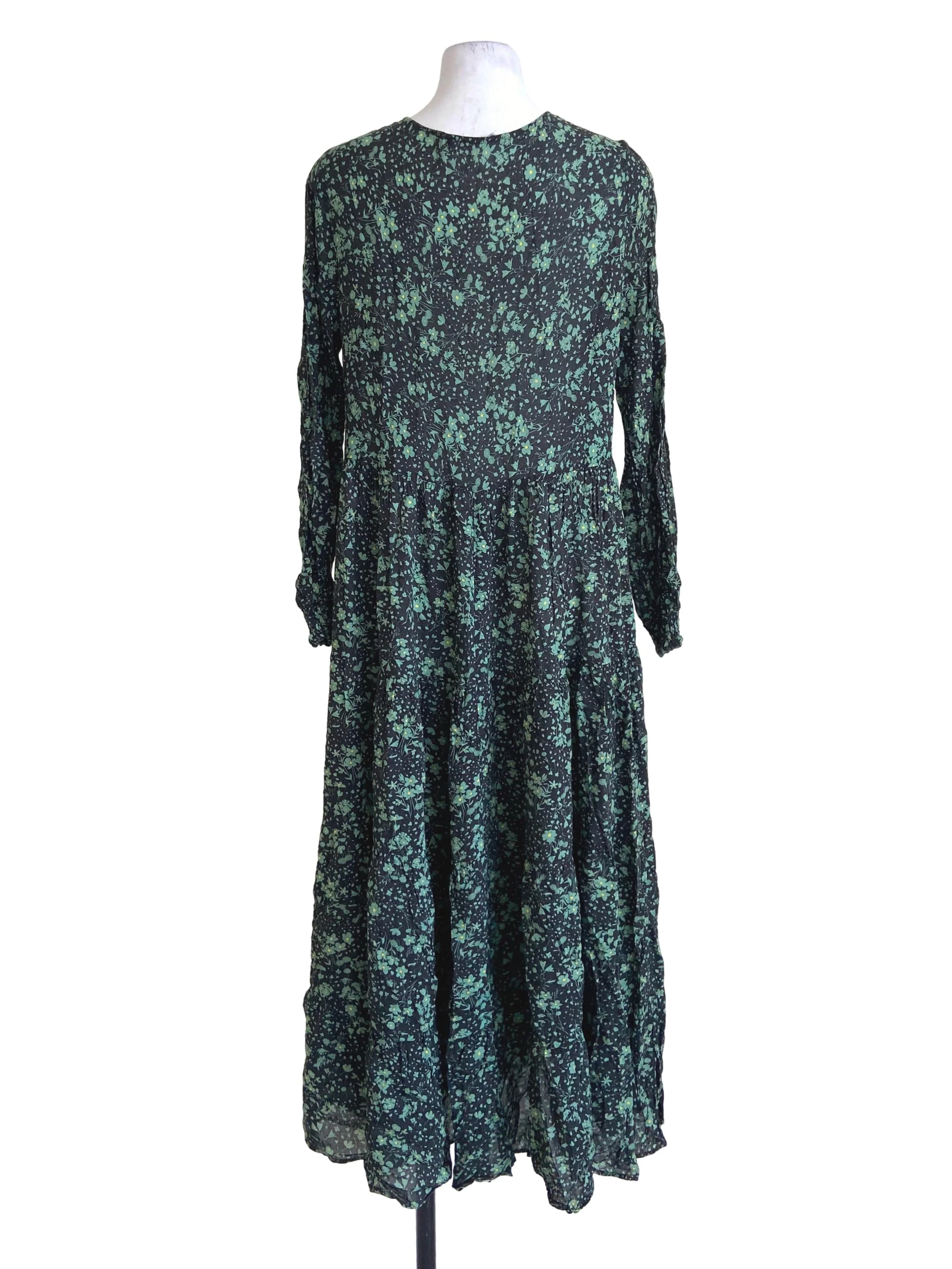 Moss Green & Floral Layered Empire Dress - Image 2