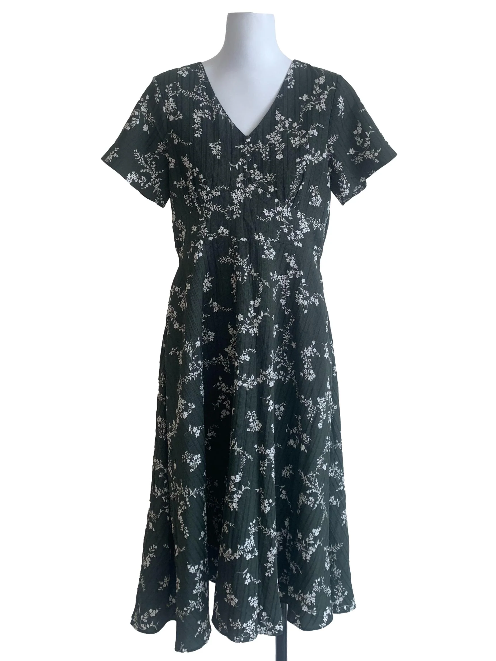 Moss Green Floral Pattern Dress