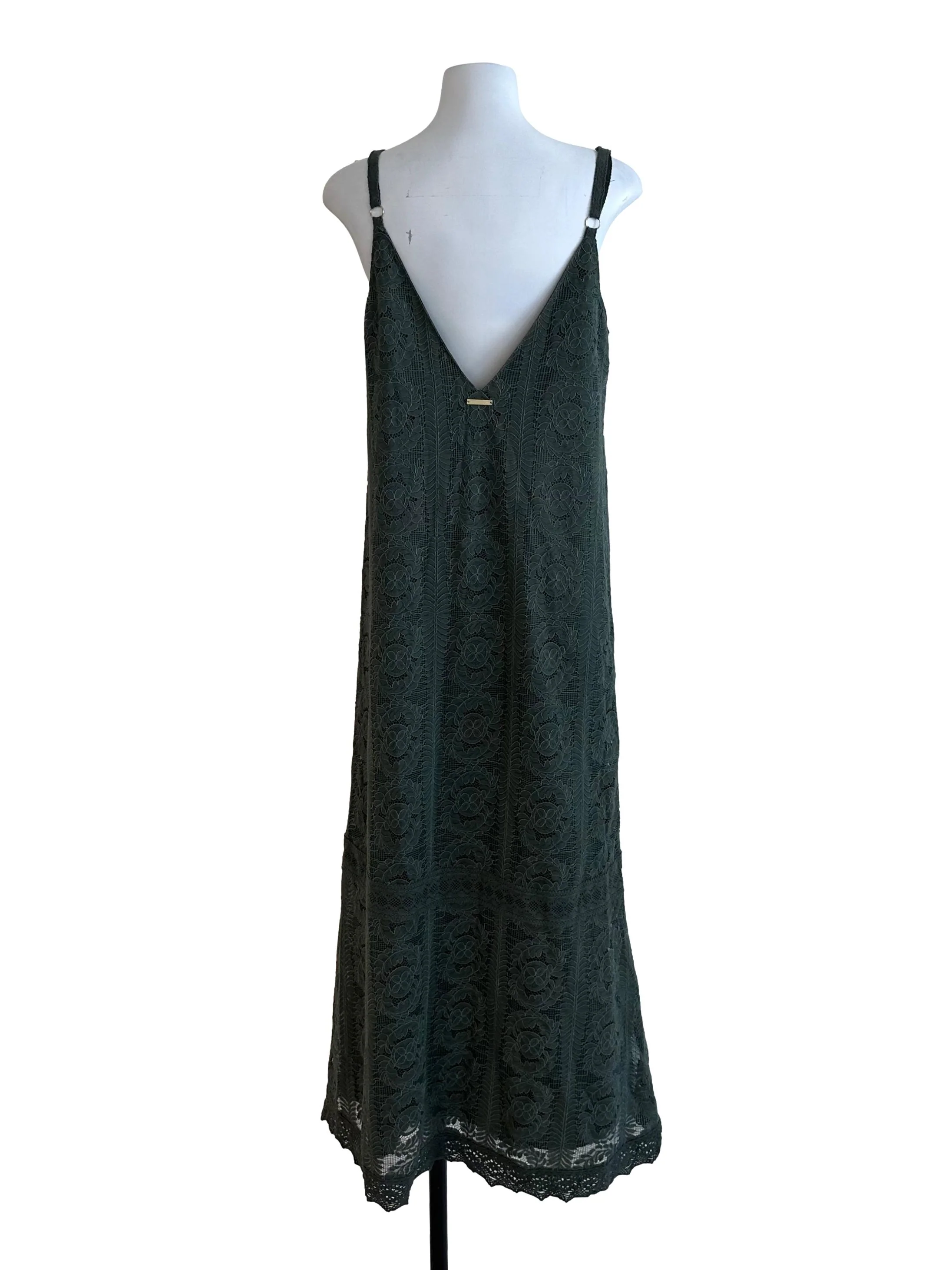 Moss Green Lace V Neck Tent Dress - Image 2