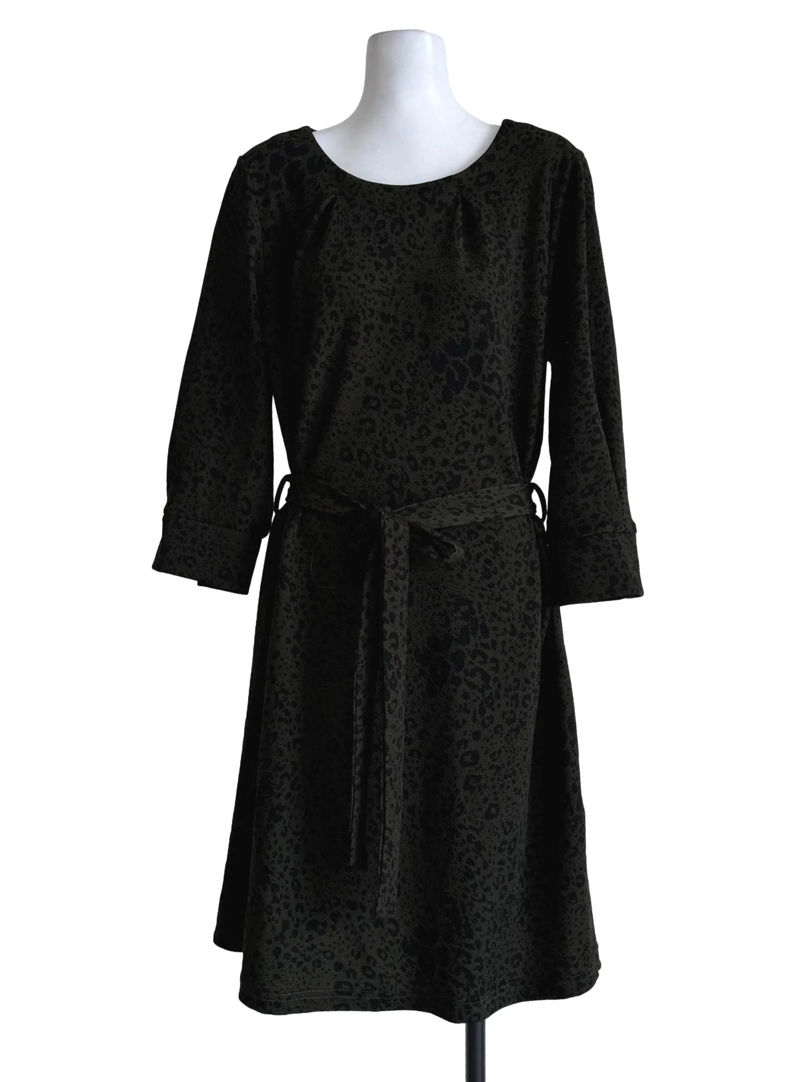 Moss Green Leopard Print Long Sleeve Dress