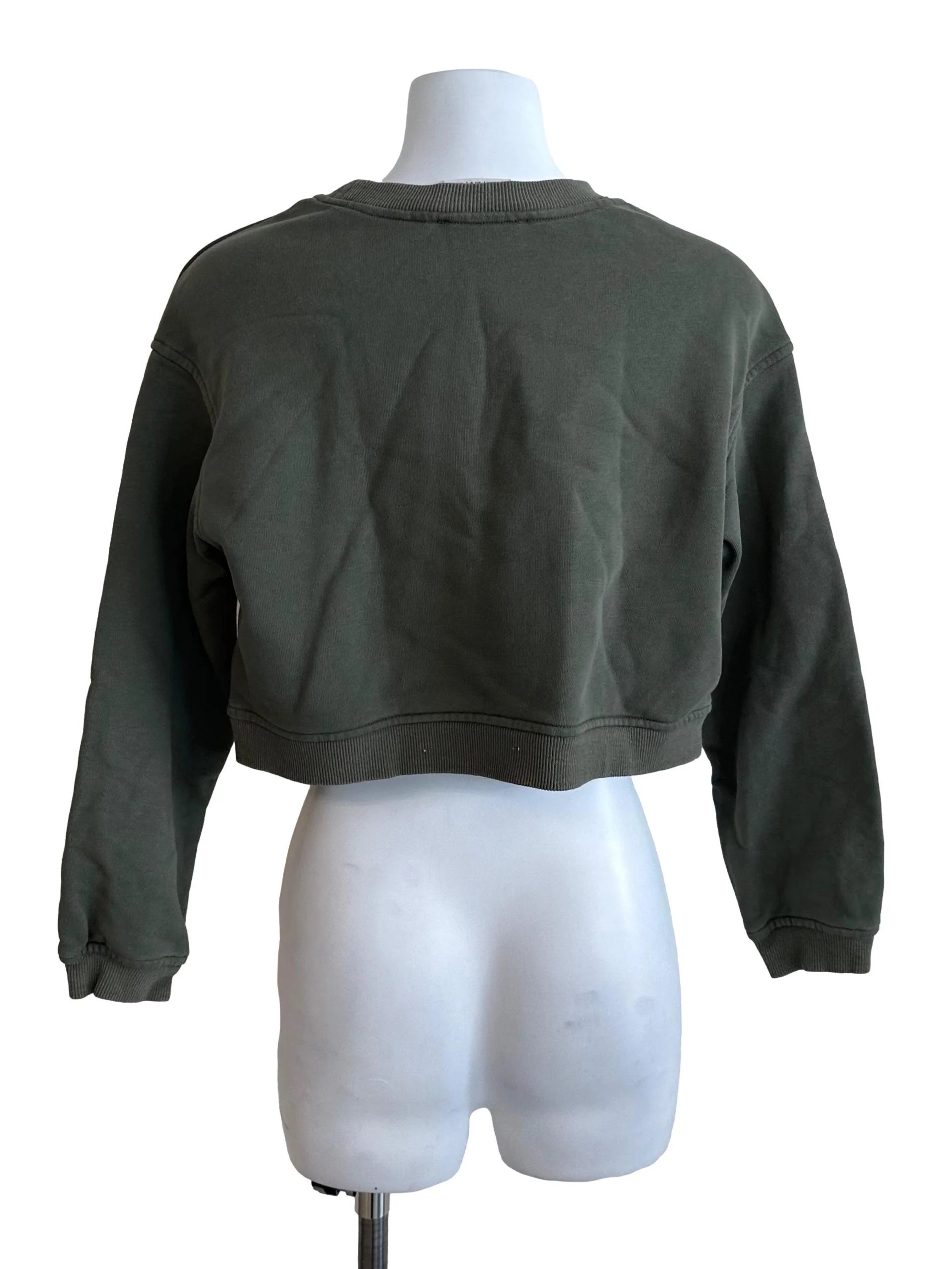 Moss Green Round Neck Crop Sweatshirt Top - Image 2