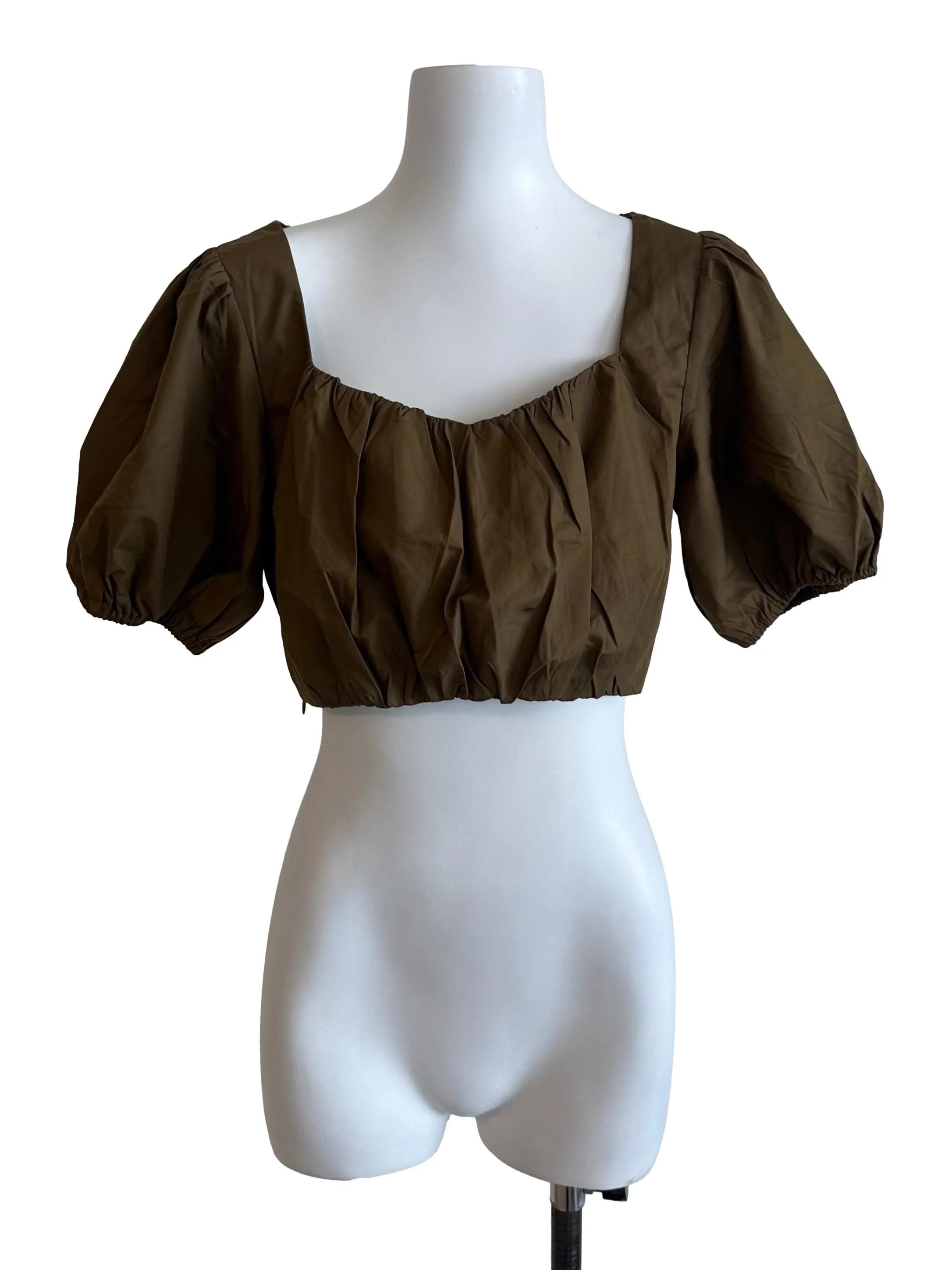 Moss Green Ruched Puff Sleeve Top