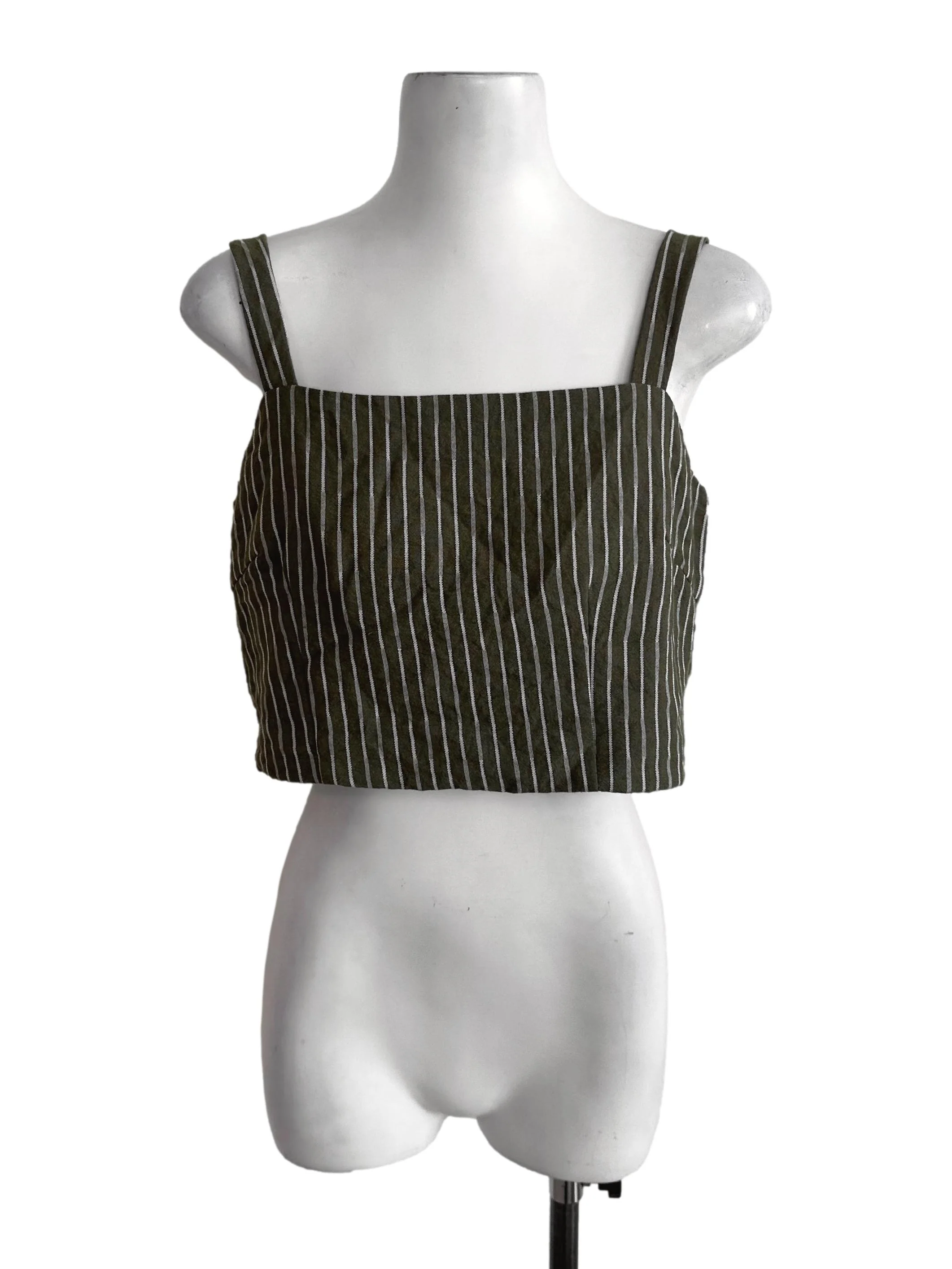 Moss Green Stripe Pattern Square Neck Top TTR