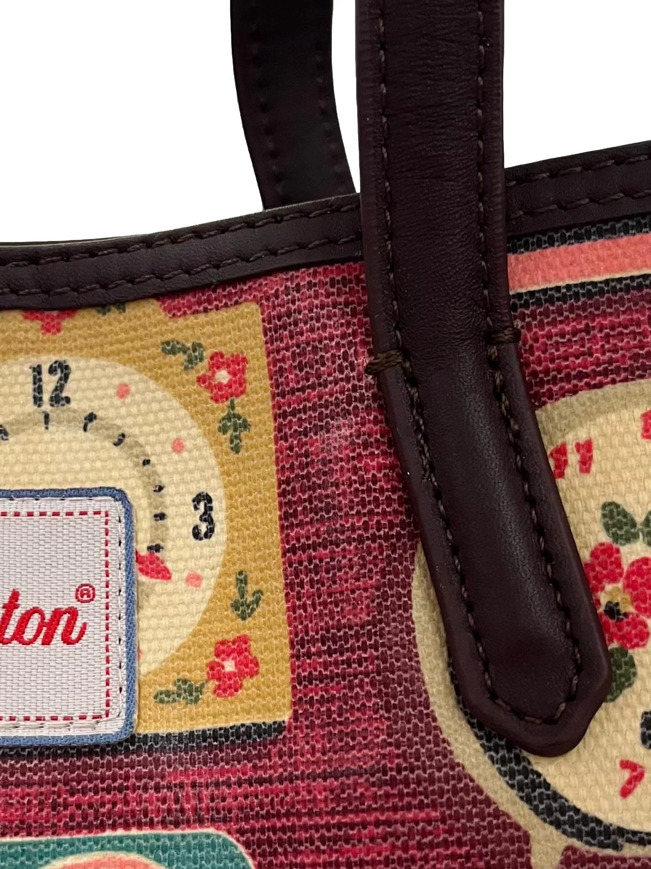 Multi Colour Clock Print Tote Bag With Leather Trims - Image 4