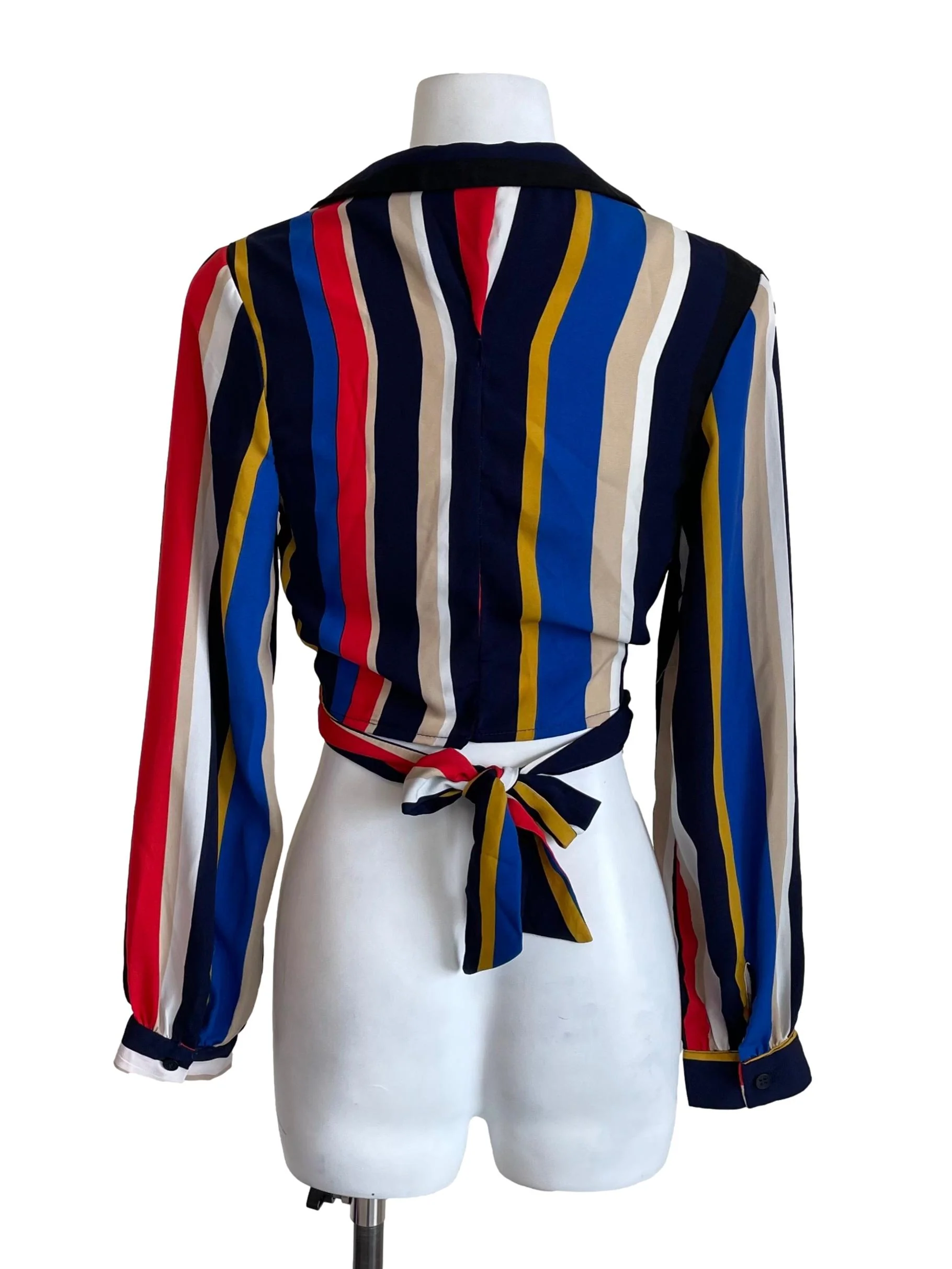 Multicolour Contrast Stripes Wrap Top - Image 2