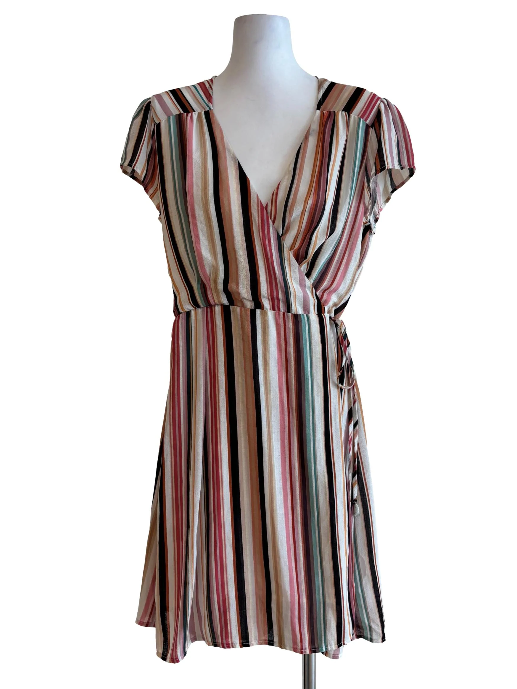 Multicolour Striped Wrap Dress