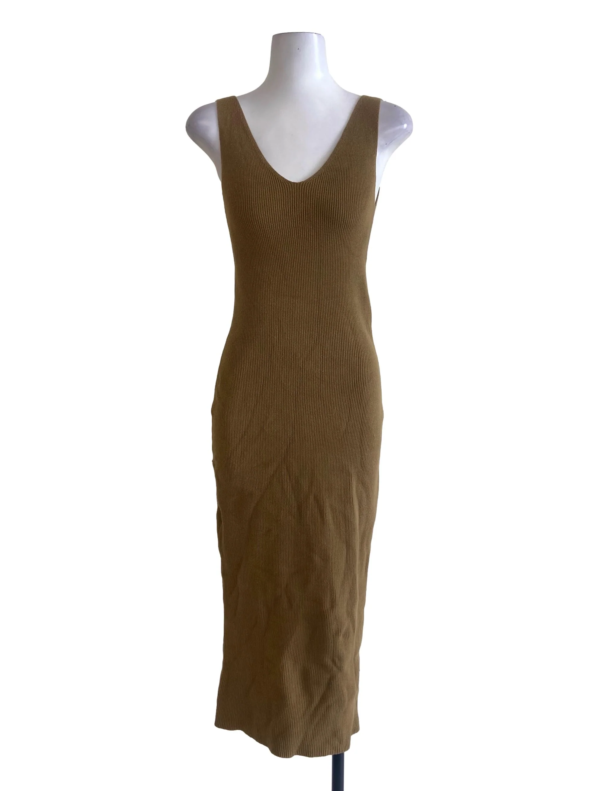 Mustard Beige Pencil Stripe Bodycon Dress