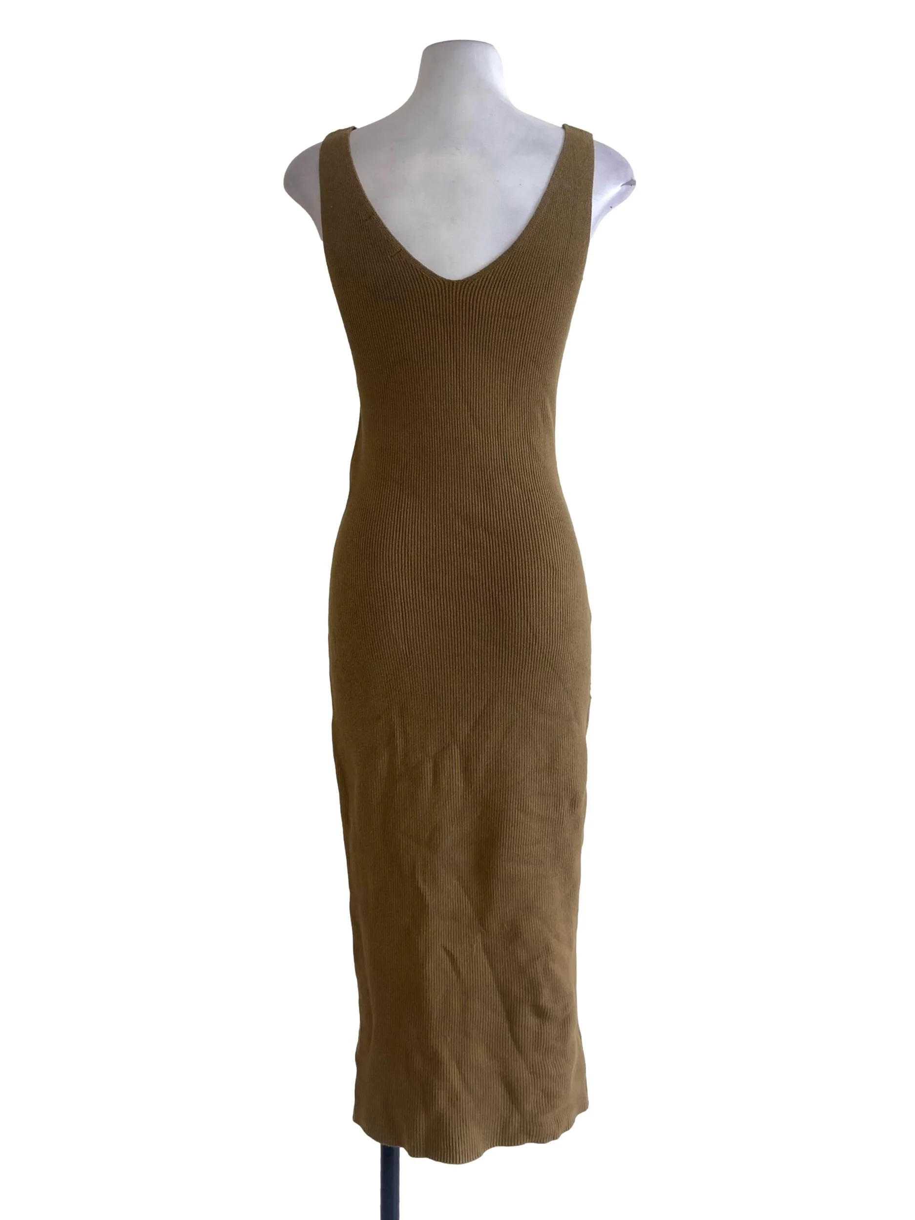 Mustard Beige Pencil Stripe Bodycon Dress - Image 2