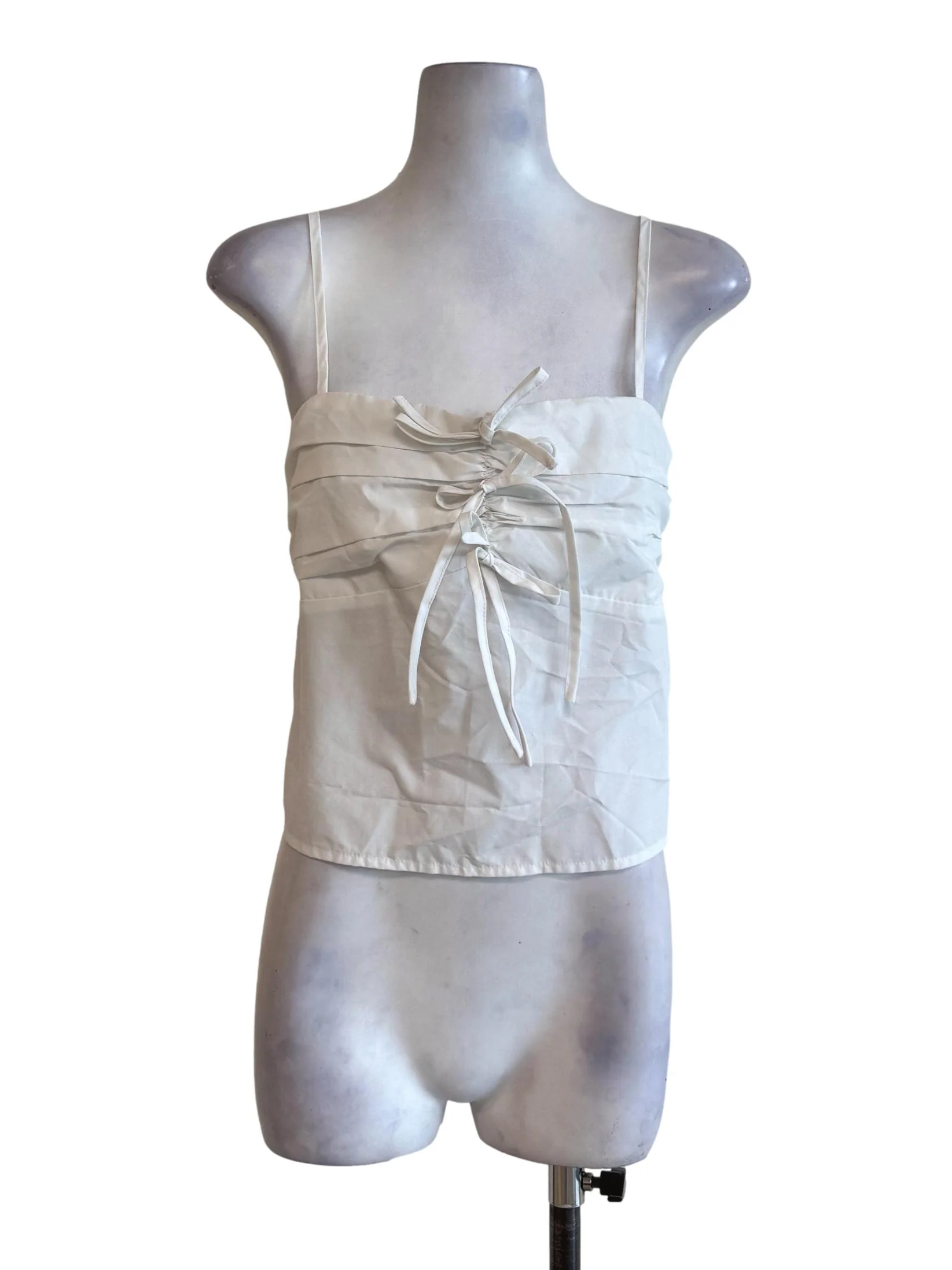 Muted White Three Bows Sleeveless Crop Top TTR
