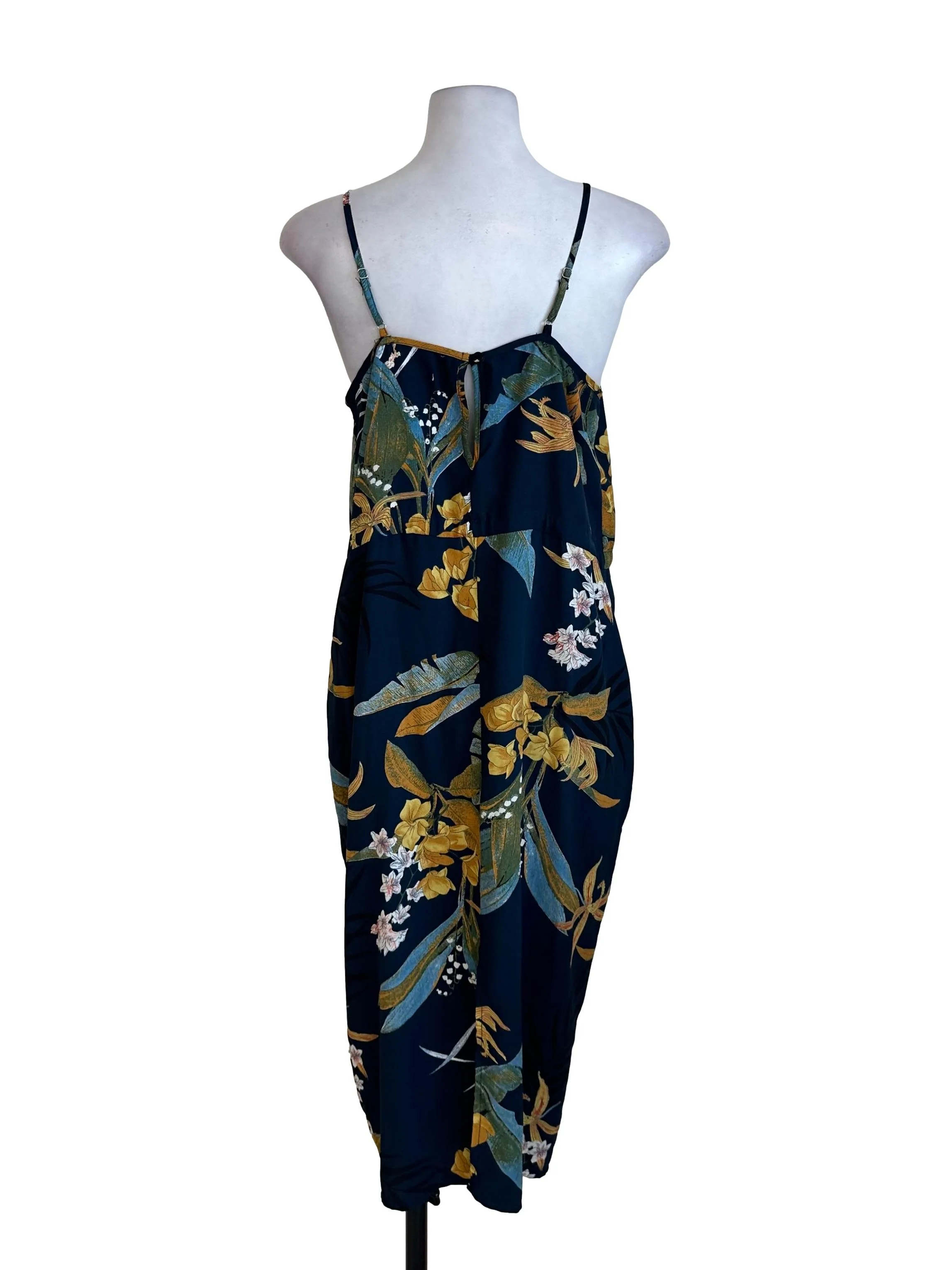 Navy Blue Chiffon Pattern V Neck Dress - Image 2