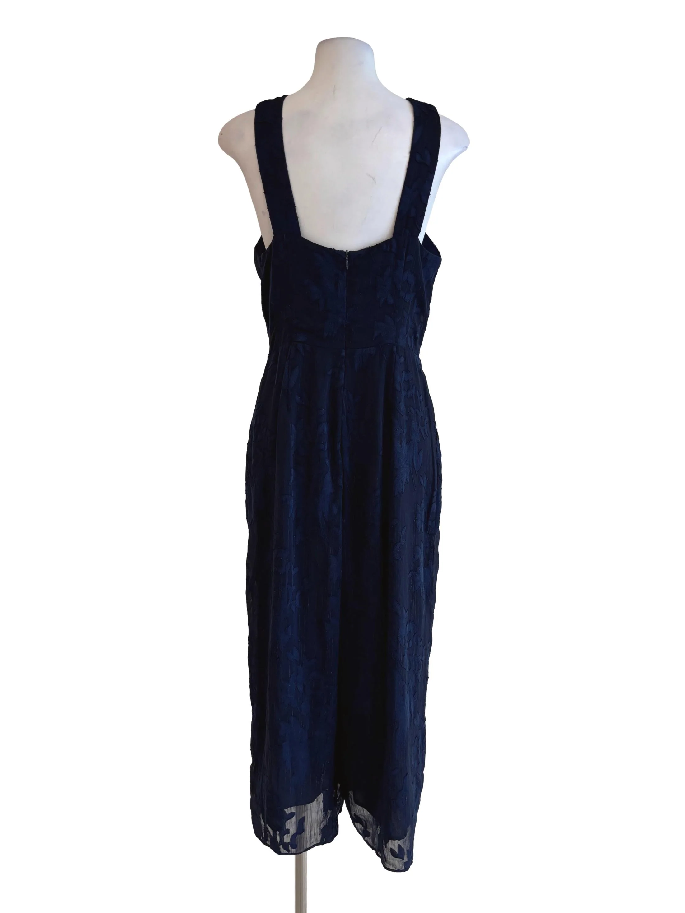 Navy Blue Cross Textured Floral Jumpsuit - Image 2