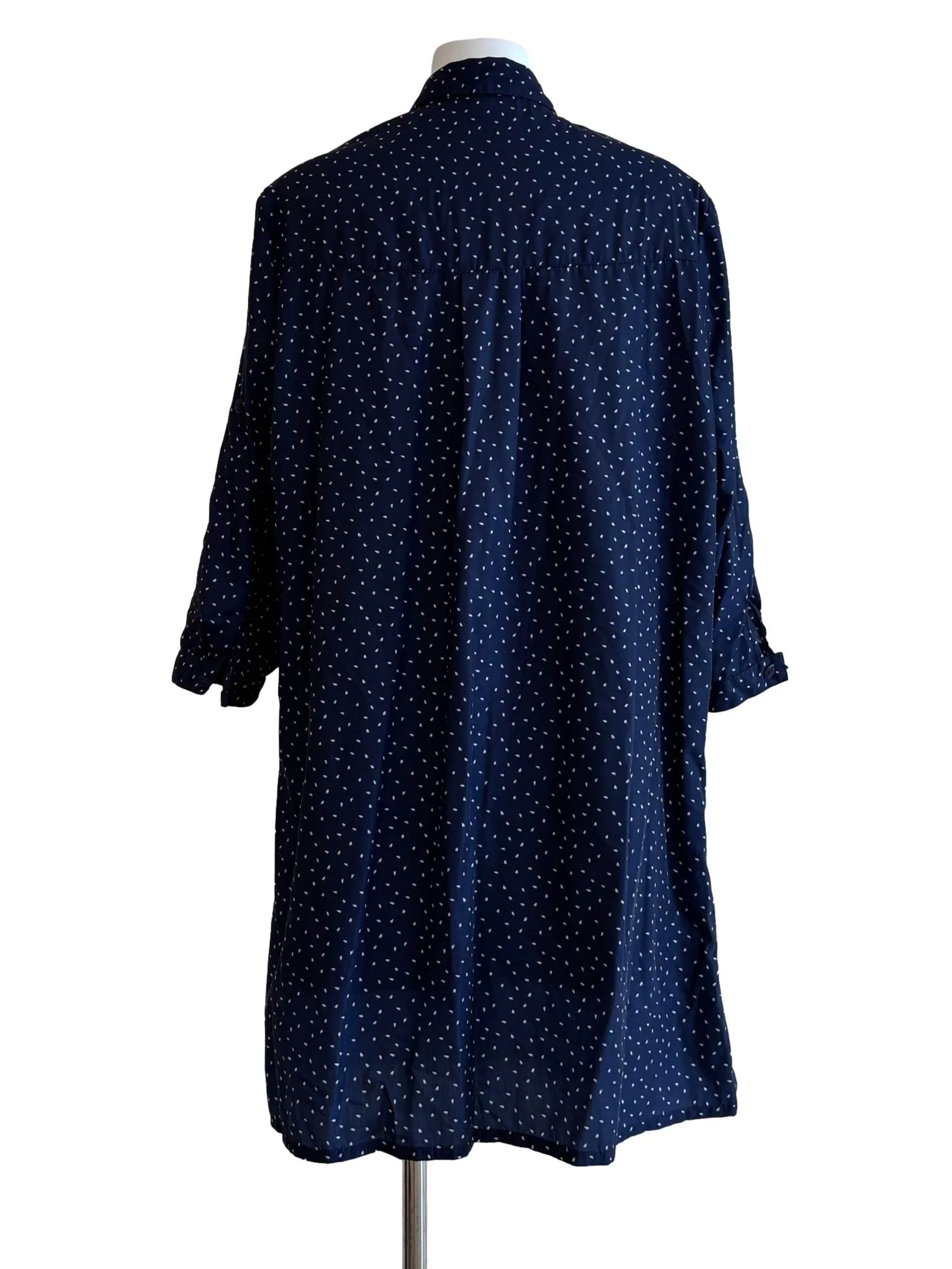 Navy Blue Dotted Long Buttoned Shirt Dress - Image 2