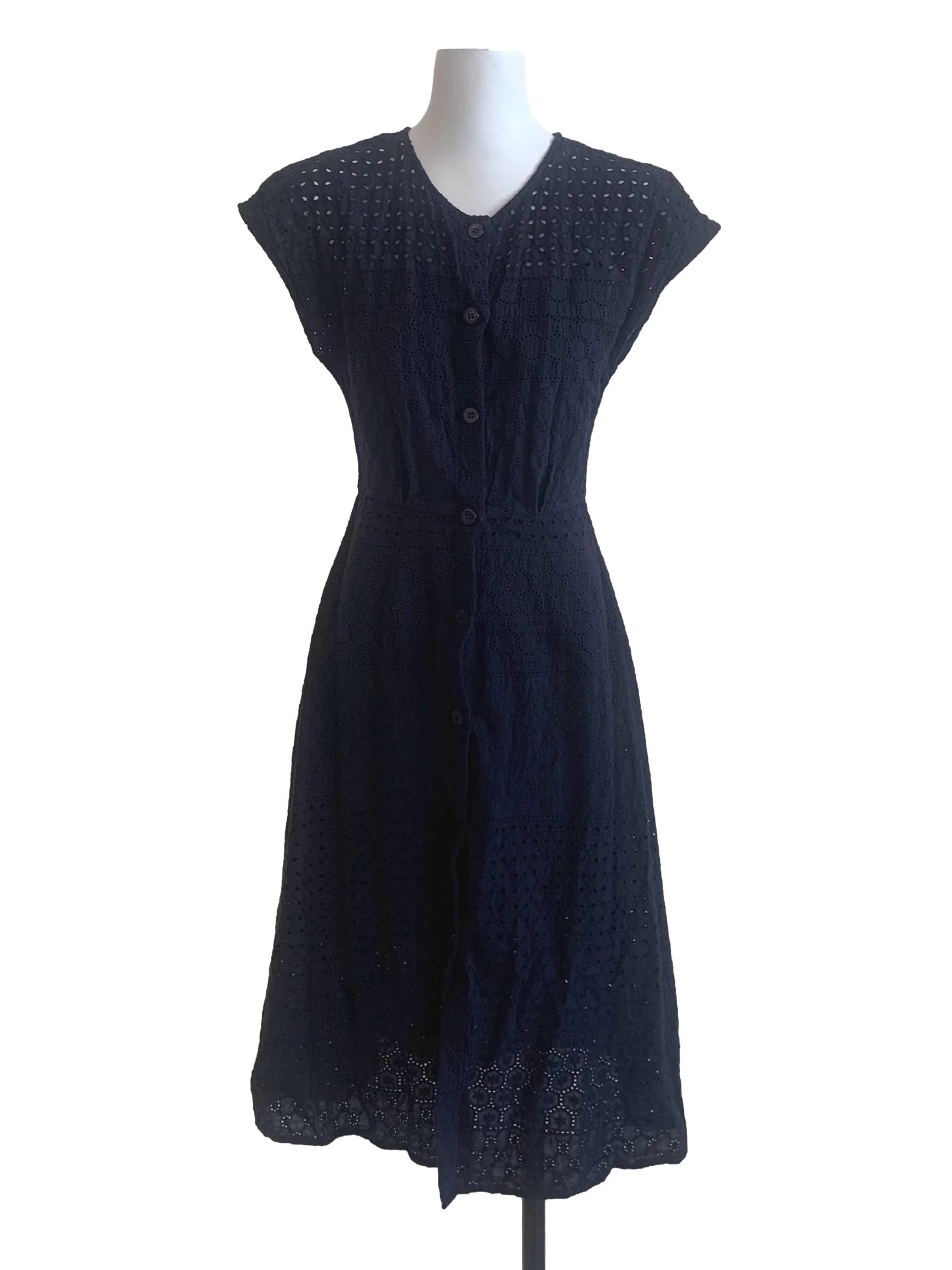 Navy Blue Embroidery Pattern Dress LB