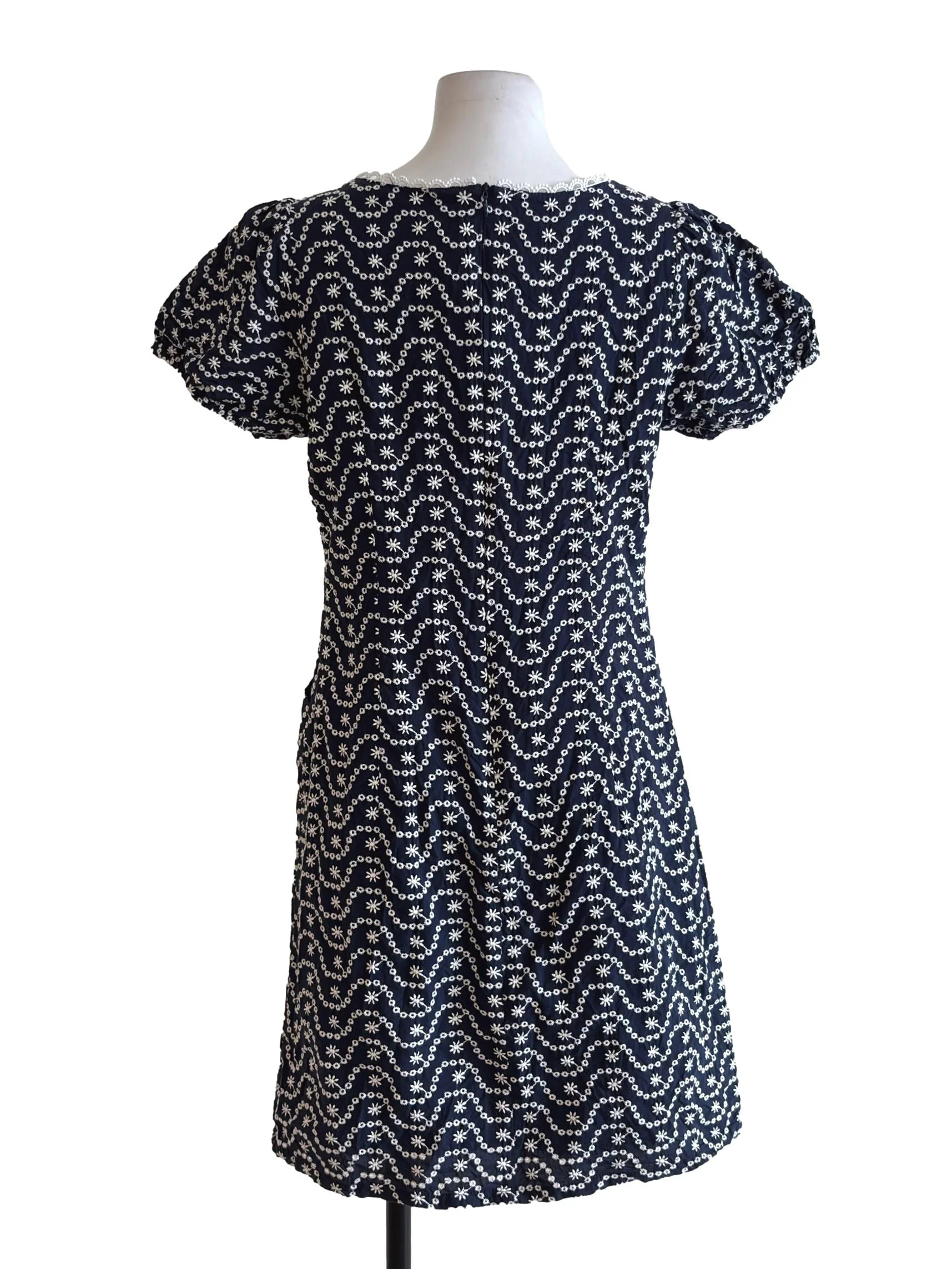 Navy Blue Embroidery Square Neck Dress - Image 2