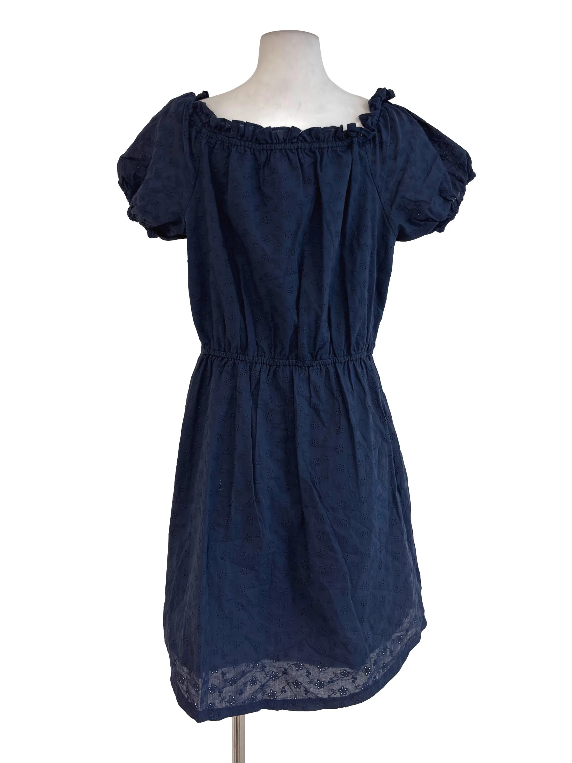 Navy Blue Eyelet Buttoned Mini Dress - Image 2