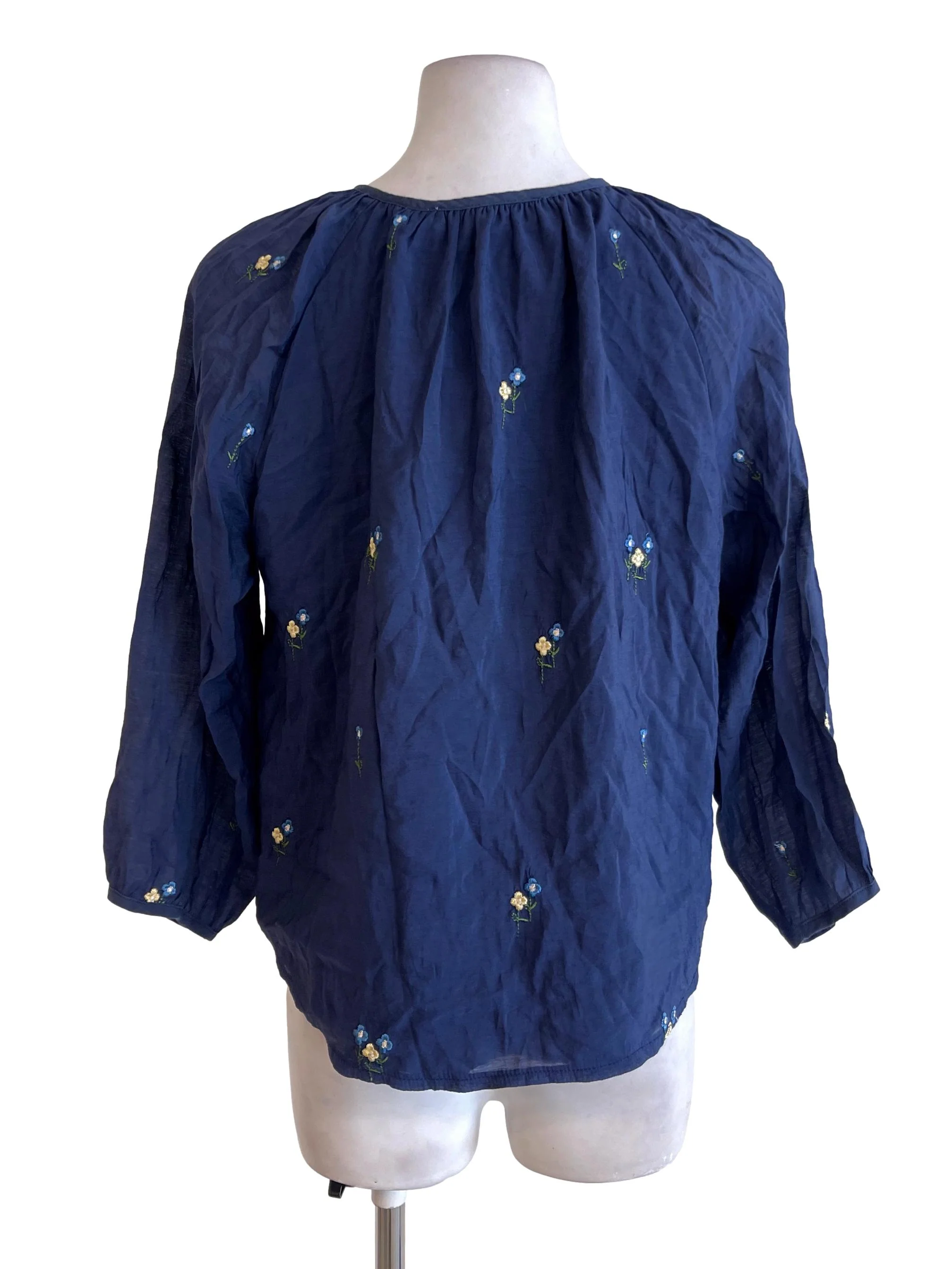 Navy Blue Floral Embroidered Button Down Top - Image 2