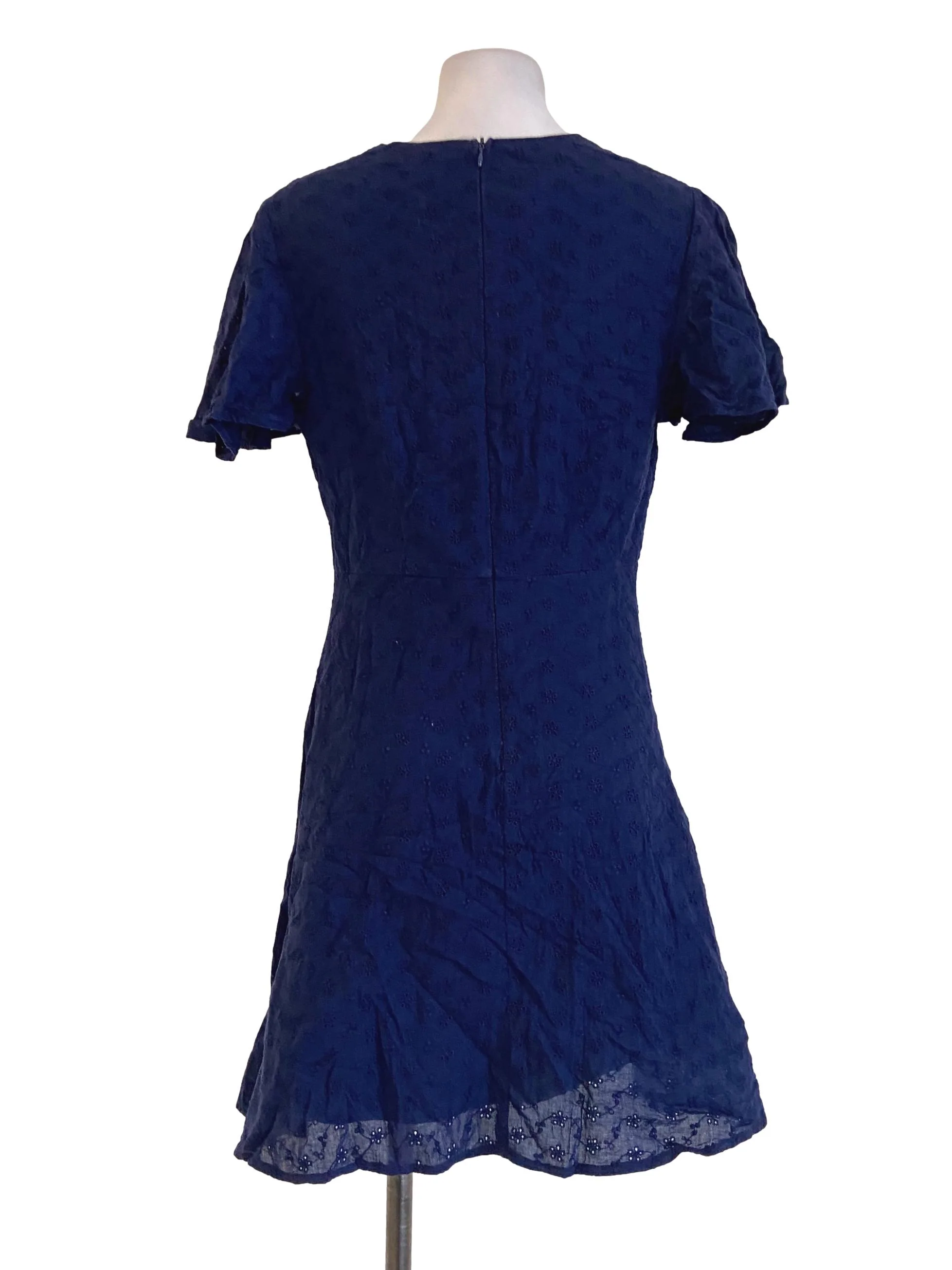 Navy Blue Floral Embroidery A-Line Dress - Image 2