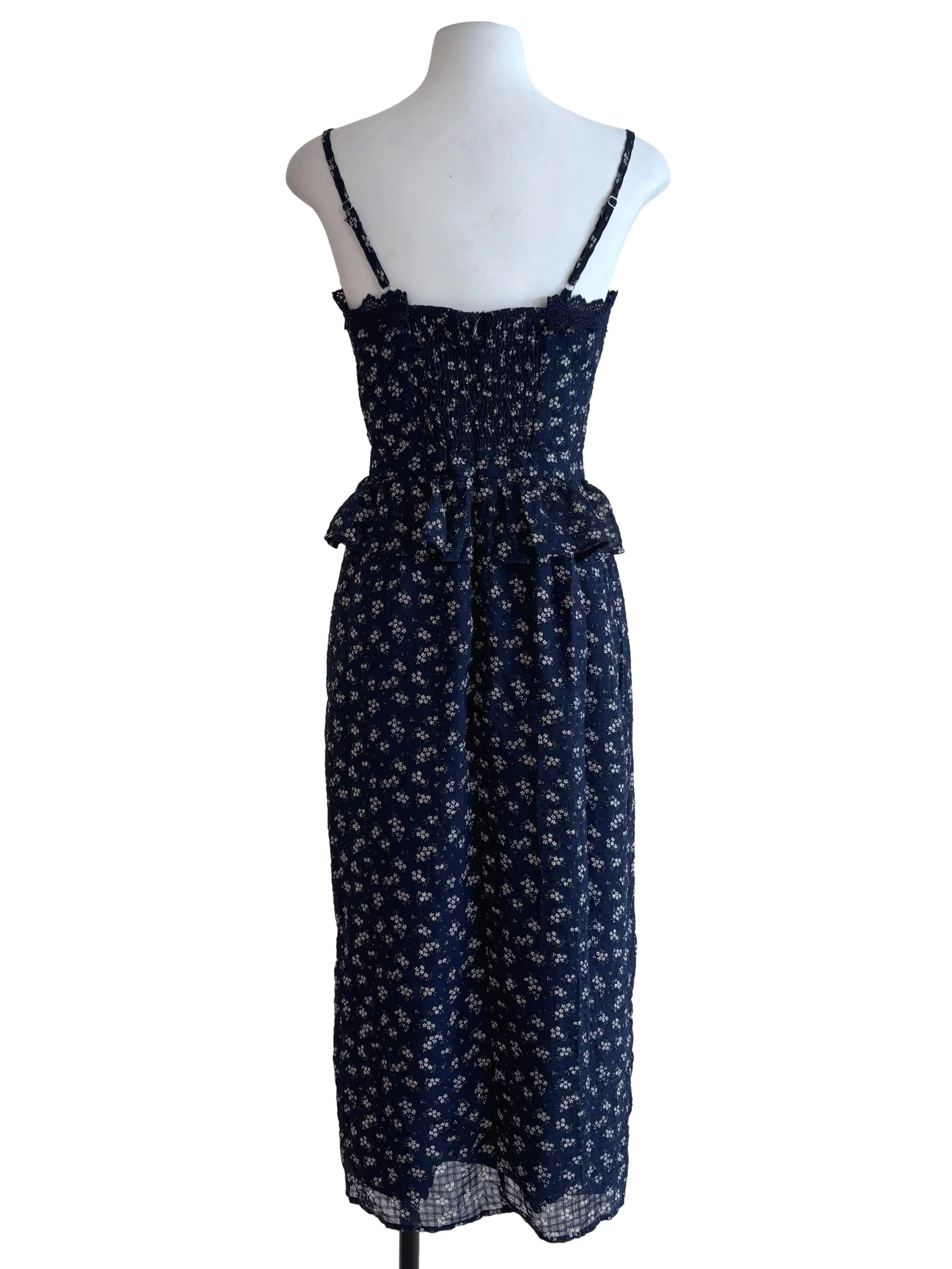 Navy Blue Floral Lace Hem Dress - Image 2