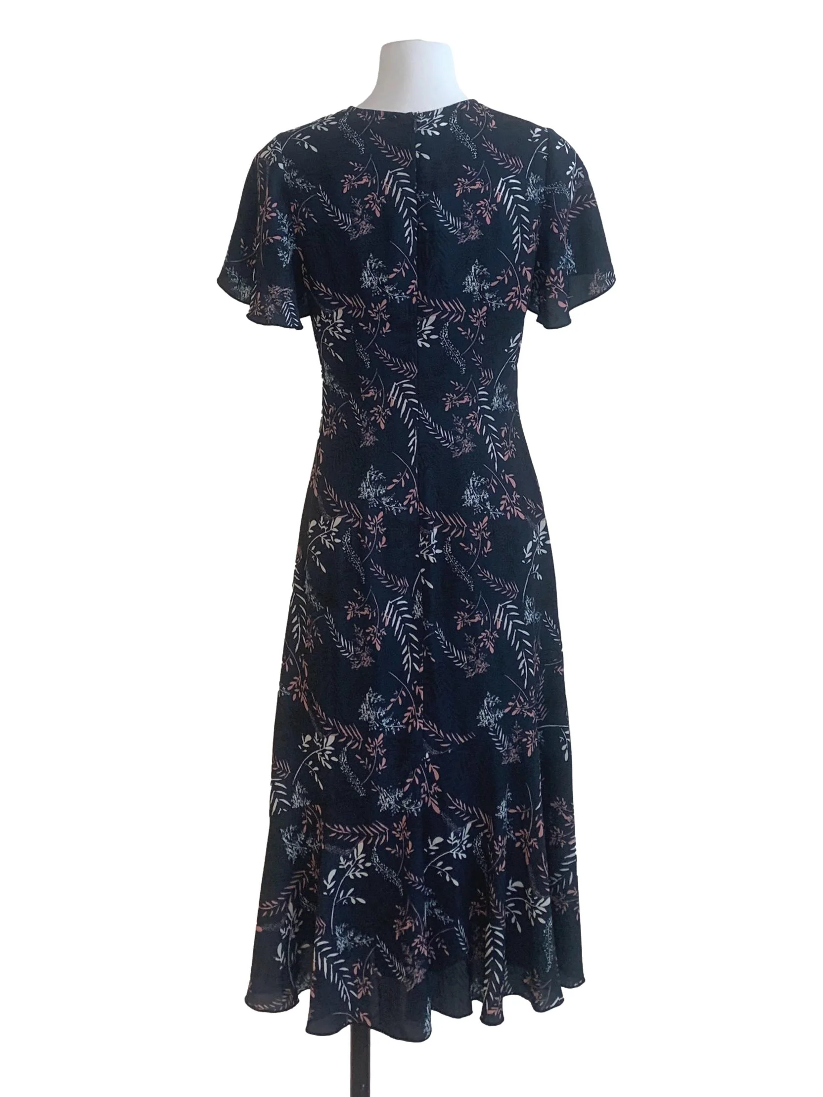 Navy Blue Floral Pattern Dress LB - Image 2
