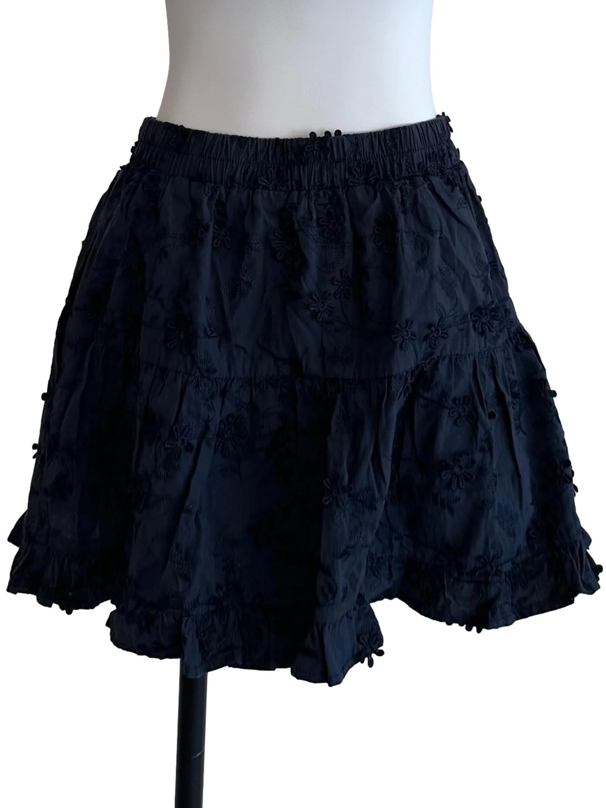 Navy Blue Floral Textured Tiered Skorts - Image 2