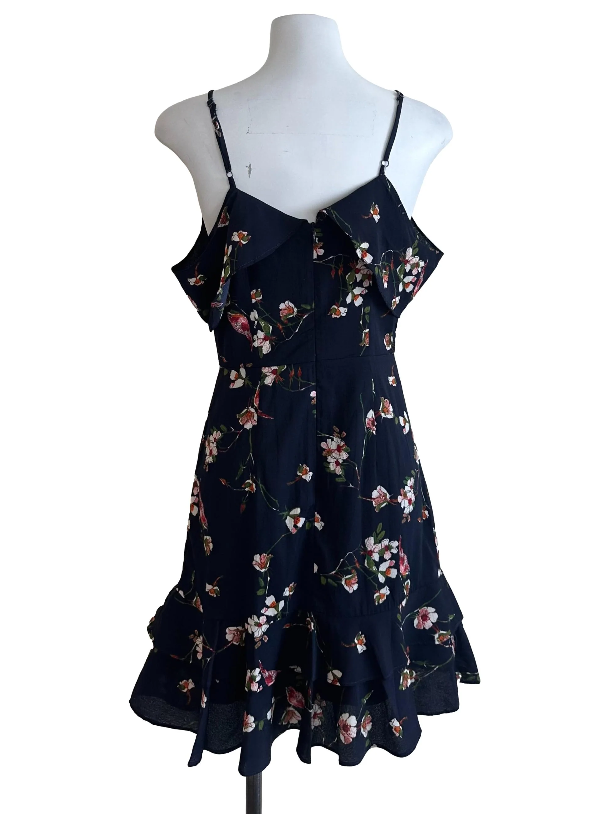 Navy Blue Floral V Neck Layered Dress - Image 2