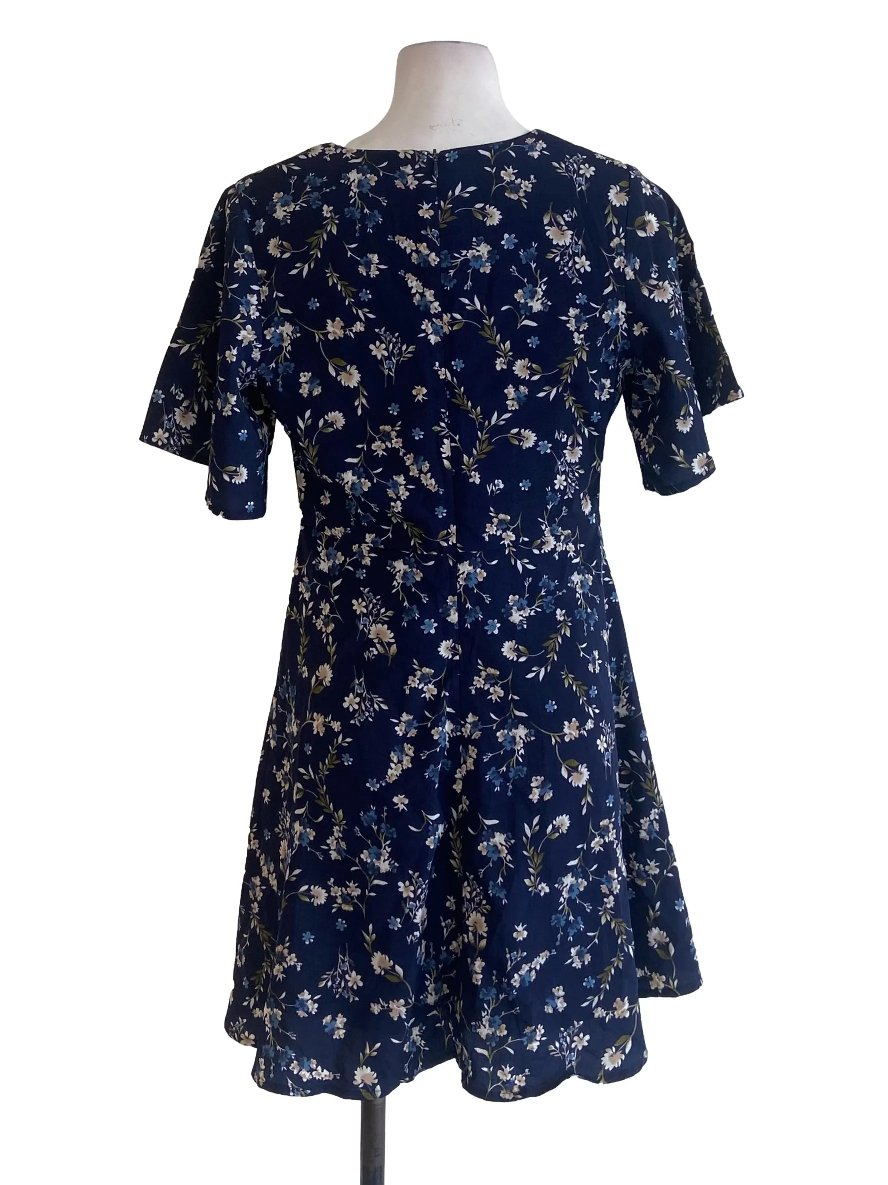 Navy Blue Floral V Neck Mini Dress - Image 2