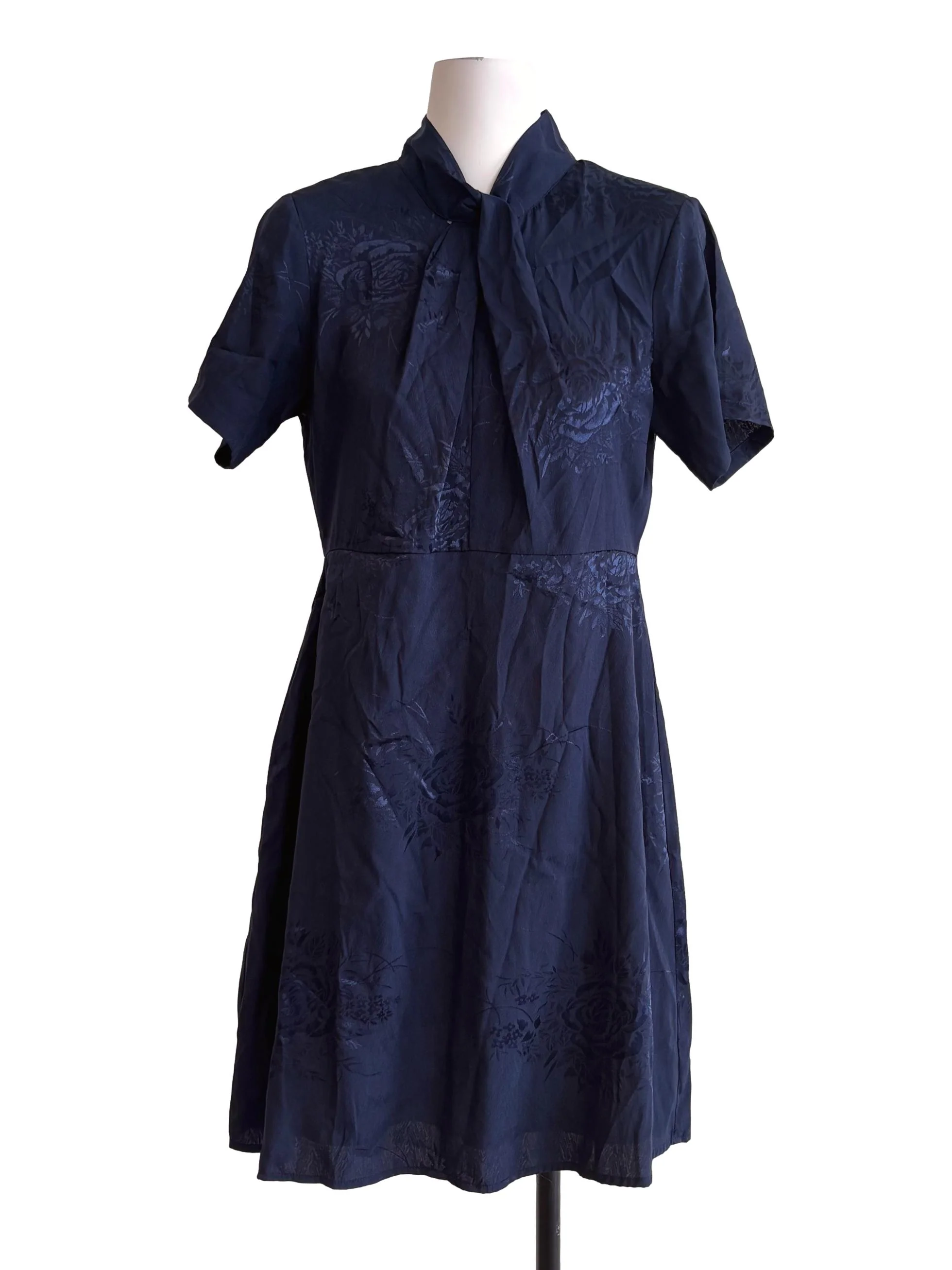Navy Blue Flower Pattern Dress TCL