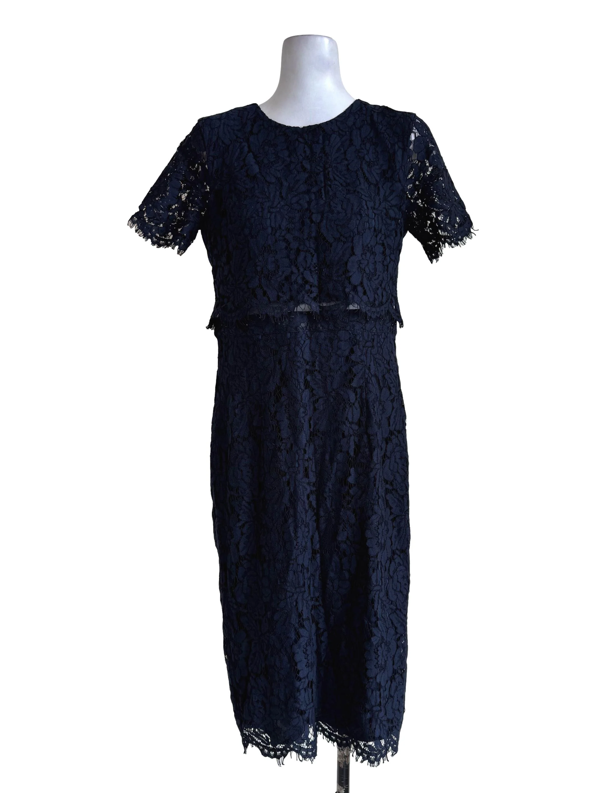 Navy Blue Lace Short Sleeve Dress