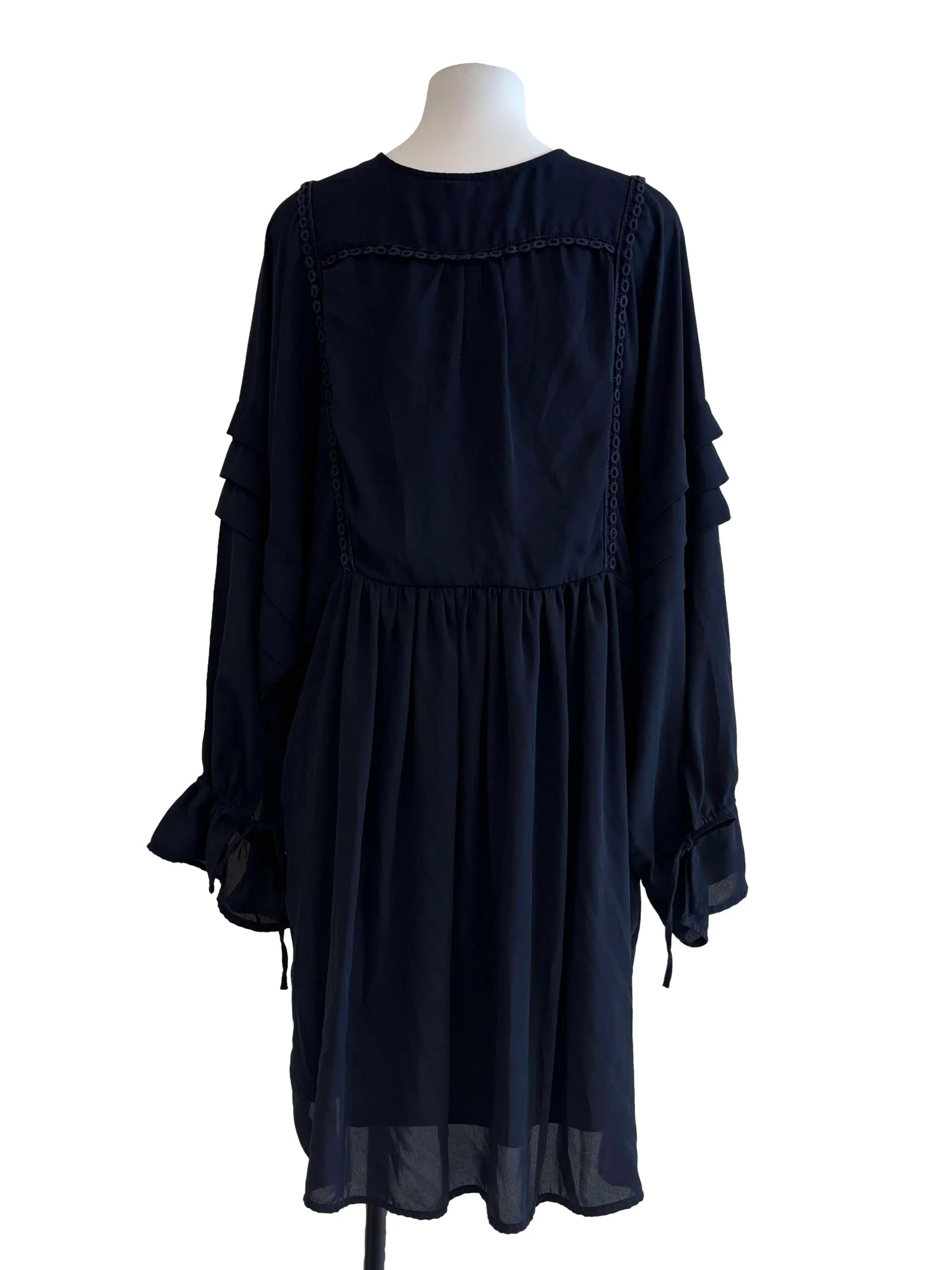 Navy Blue Long Sleeve Chiffon Dress - Image 2