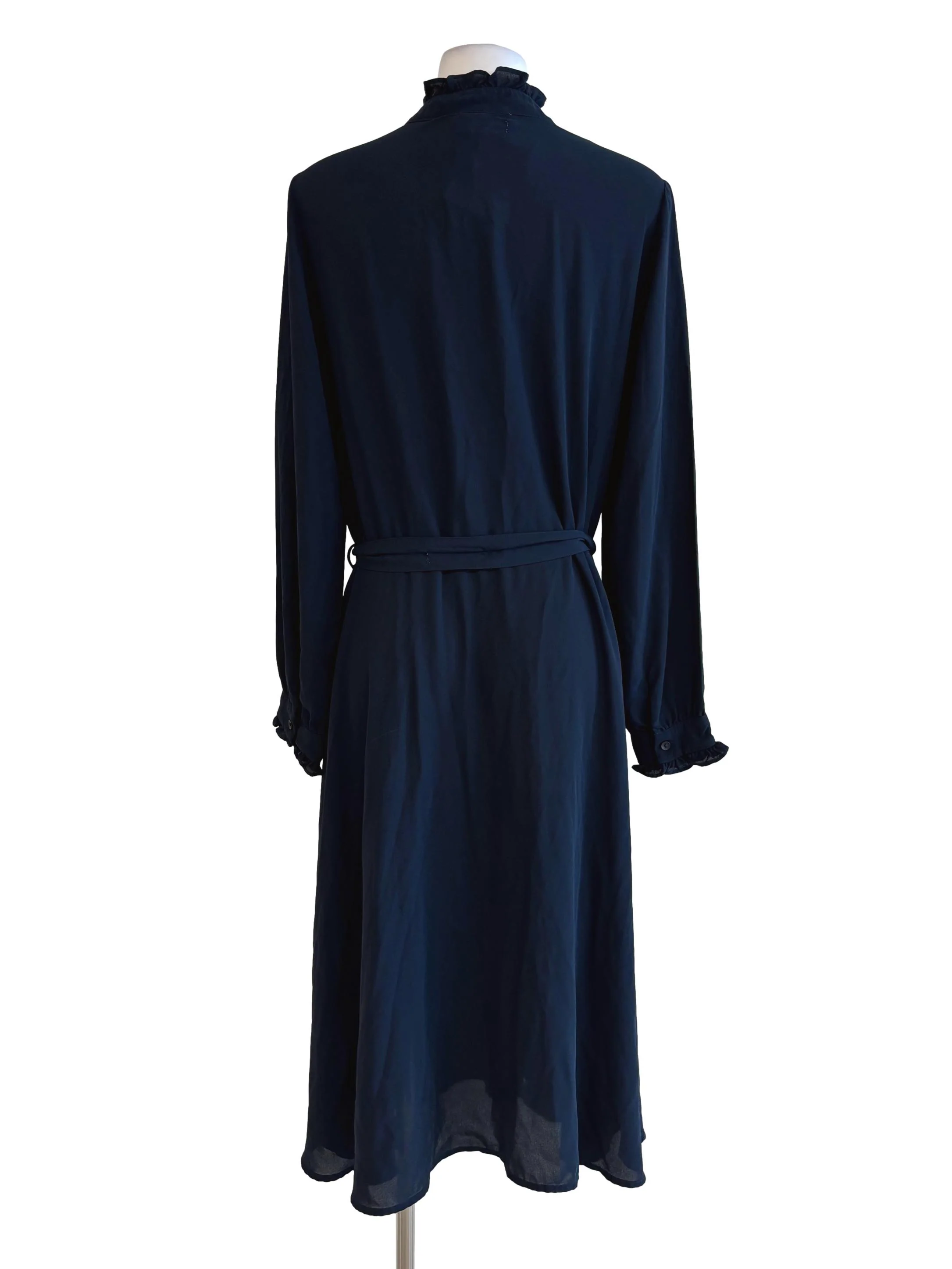 Navy Blue Long Sleeve Mock Neck Chiffon Dress - Image 2