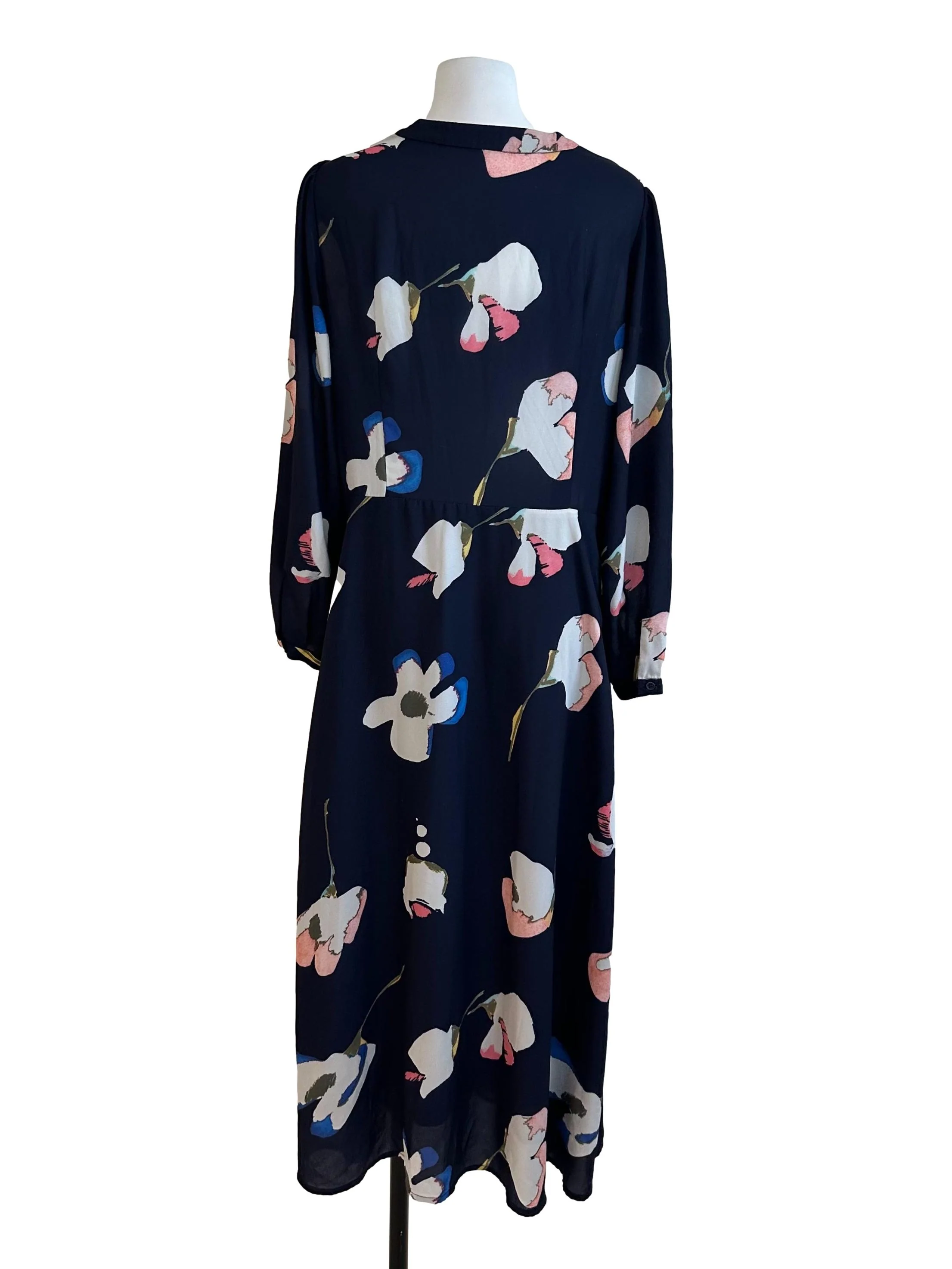Navy Blue Pattern V Neck Maxi Dress - Image 2